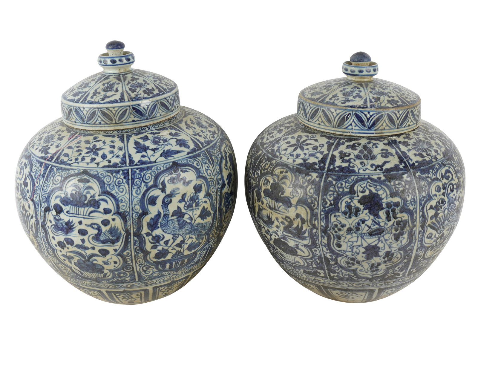 PAIR OF CHINESE BLUE & WHITE CERAMIC COVERED JARS (1 of 10)