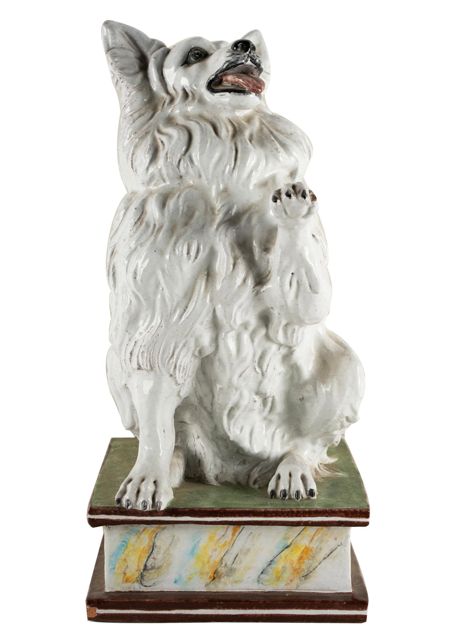ITALIAN GLAZED TERRACOTTA FIGURE OF A DOG (1 of 12)