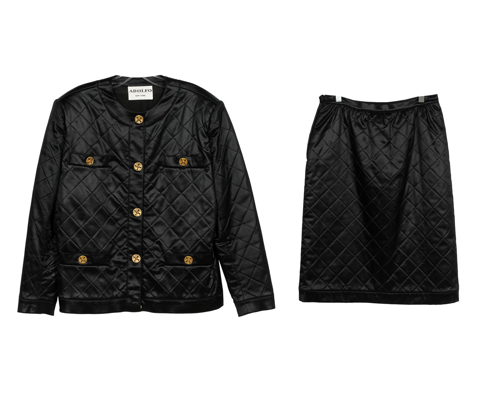 ADOLFO QUILTED SATIN SKIRT SUIT (1 of 6)