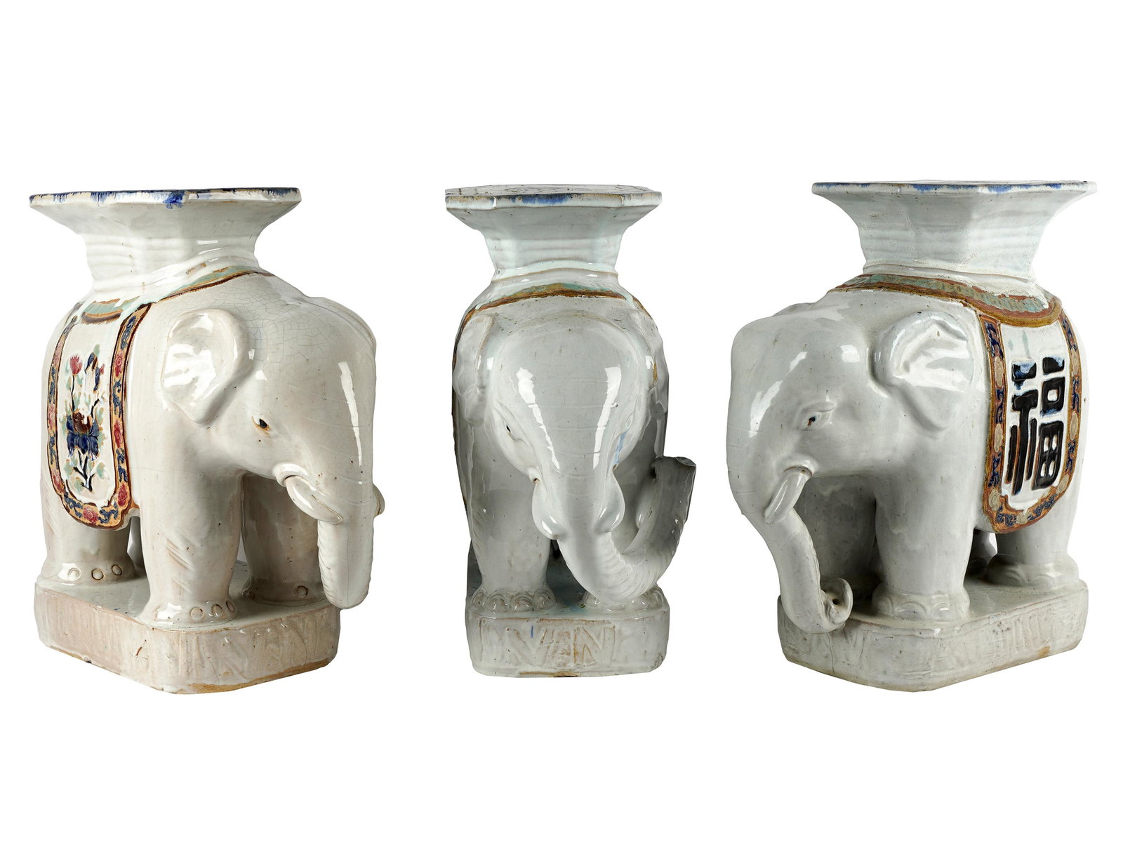 THREE GLAZED CERAMIC GARDEN SEATS (1 of 10)