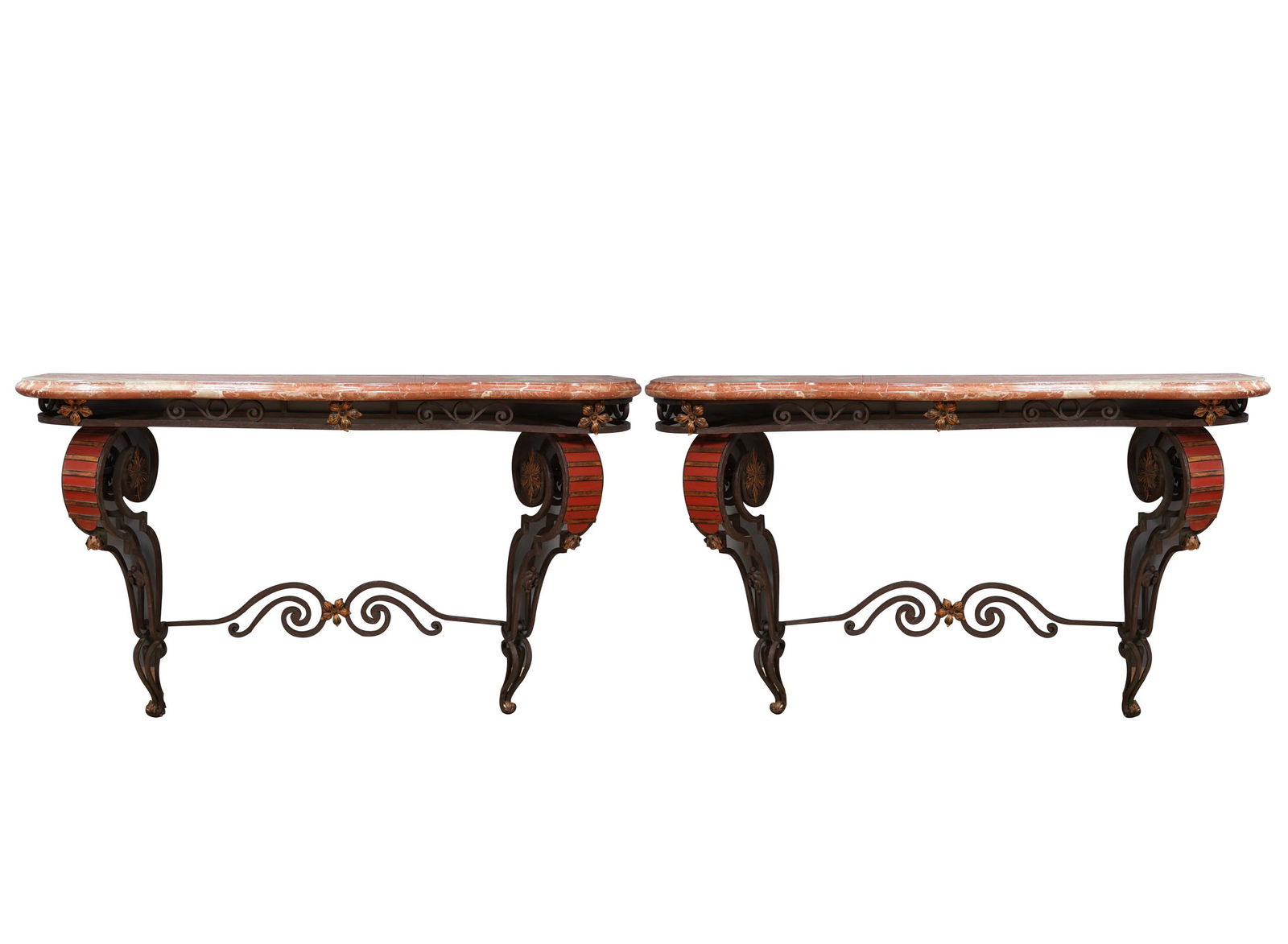 PAIR OF IRON & MARBLE TOP CONSOLES (1 of 11)
