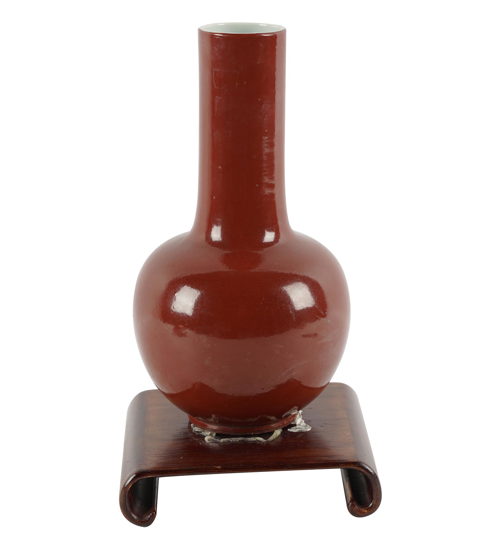 CHINESE SANG DE BOEUF PORCELAIN VASE: unmarked; with certificate from Tang's Fine Antique's and Art's, Hong Kong 1987; Provenance: The Estate of Arthur and Doris Glick, Beverly Hills; 9 1/2 inches high