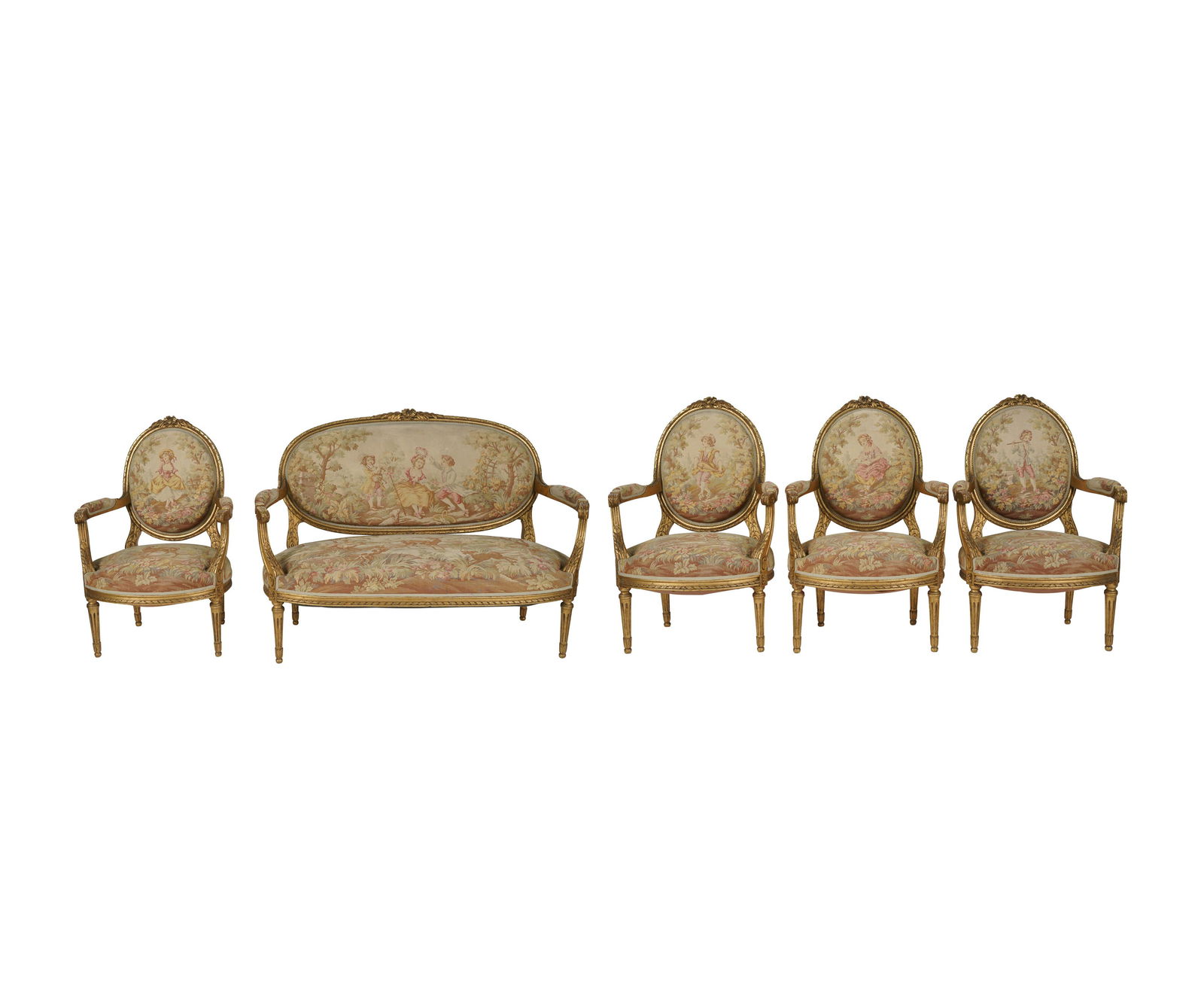 FIVE-PIECE LOUIS XVI-STYLE GILTWOOD SALON SUITE (1 of 11)