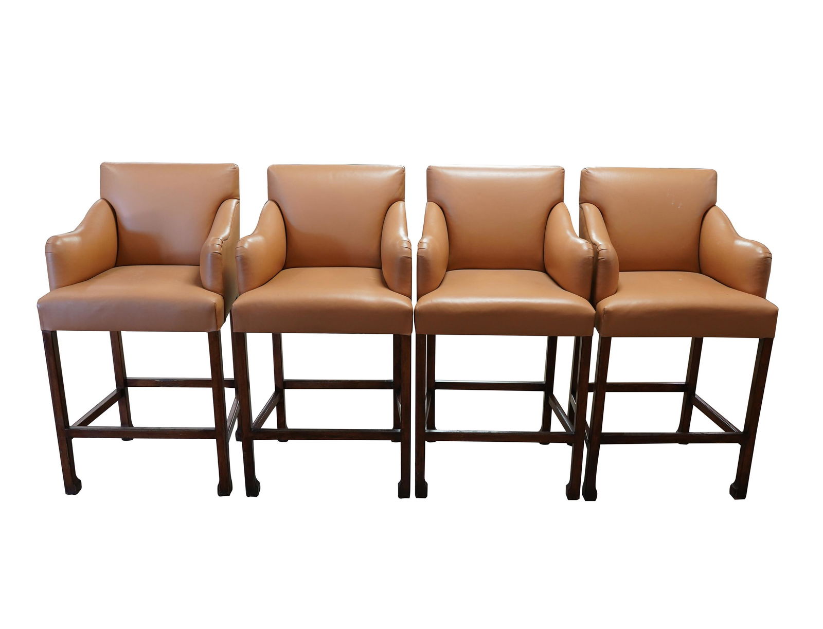 FOUR LEATHER & WOOD BARSTOOLS (1 of 12)