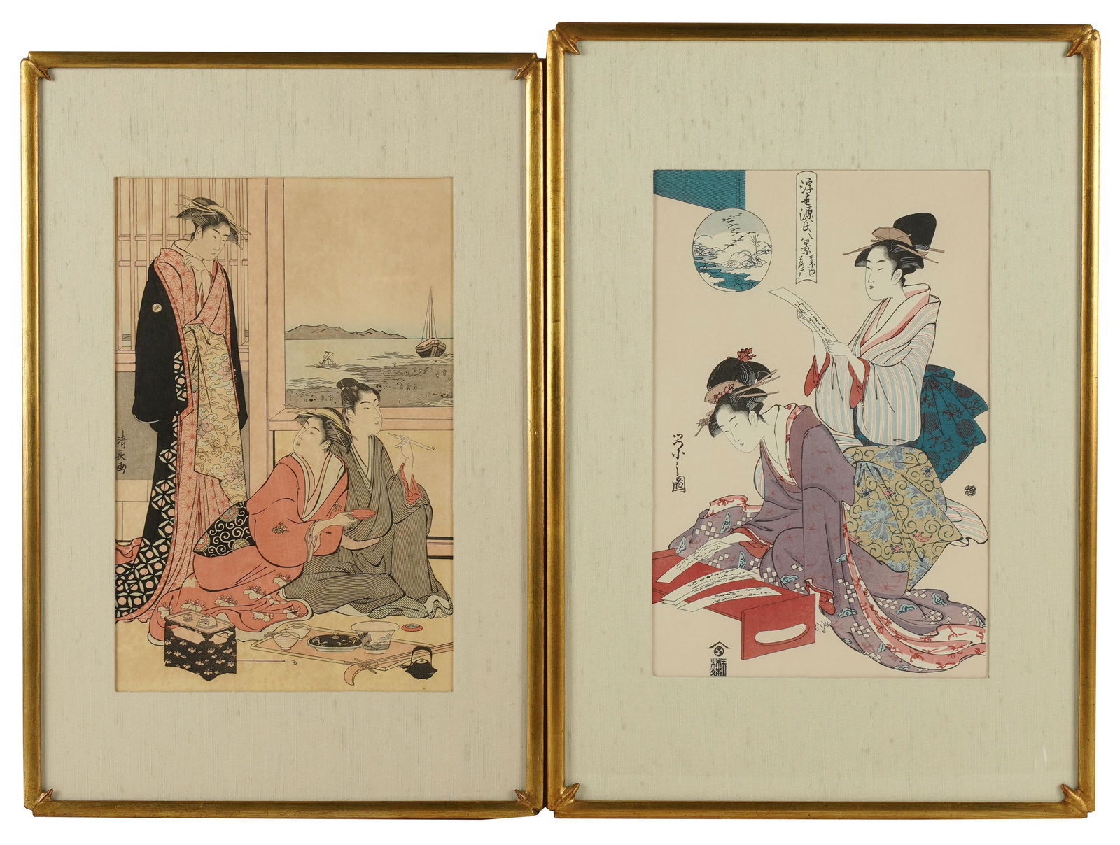 TWO JAPANESE COLOR WOODBLOCK PRINTS (1 of 8)