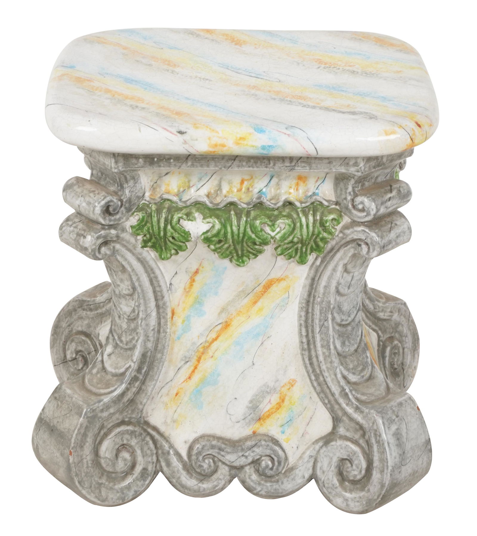 ITALIAN BAROQUE-STYLE GLAZED CERAMIC GARDEN SEAT (1 of 9)