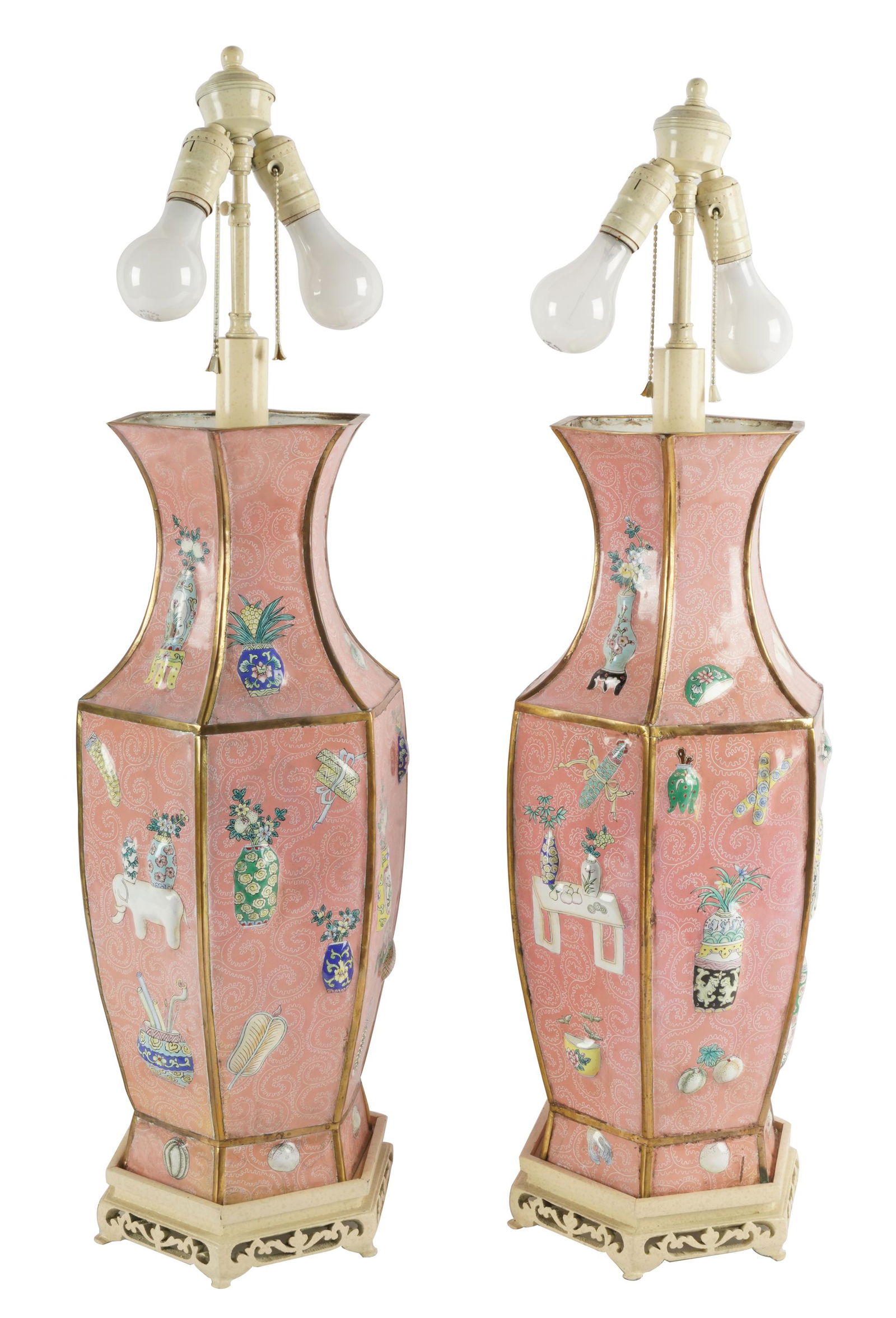 PAIR OF CHINESE-STYLE  ENAMELED METAL TABLE LAMPS (1 of 12)