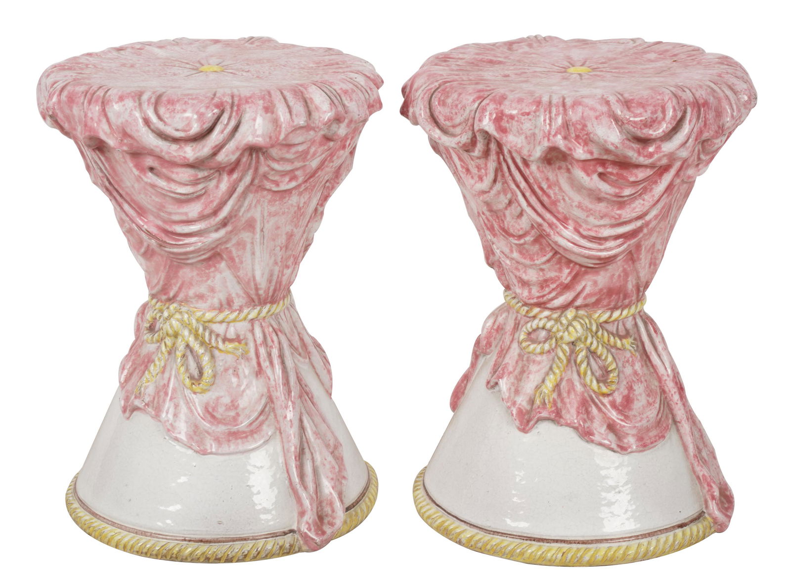 PAIR OF ITALIAN GLAZED CERAMIC GARDEN SEATS (1 of 8)