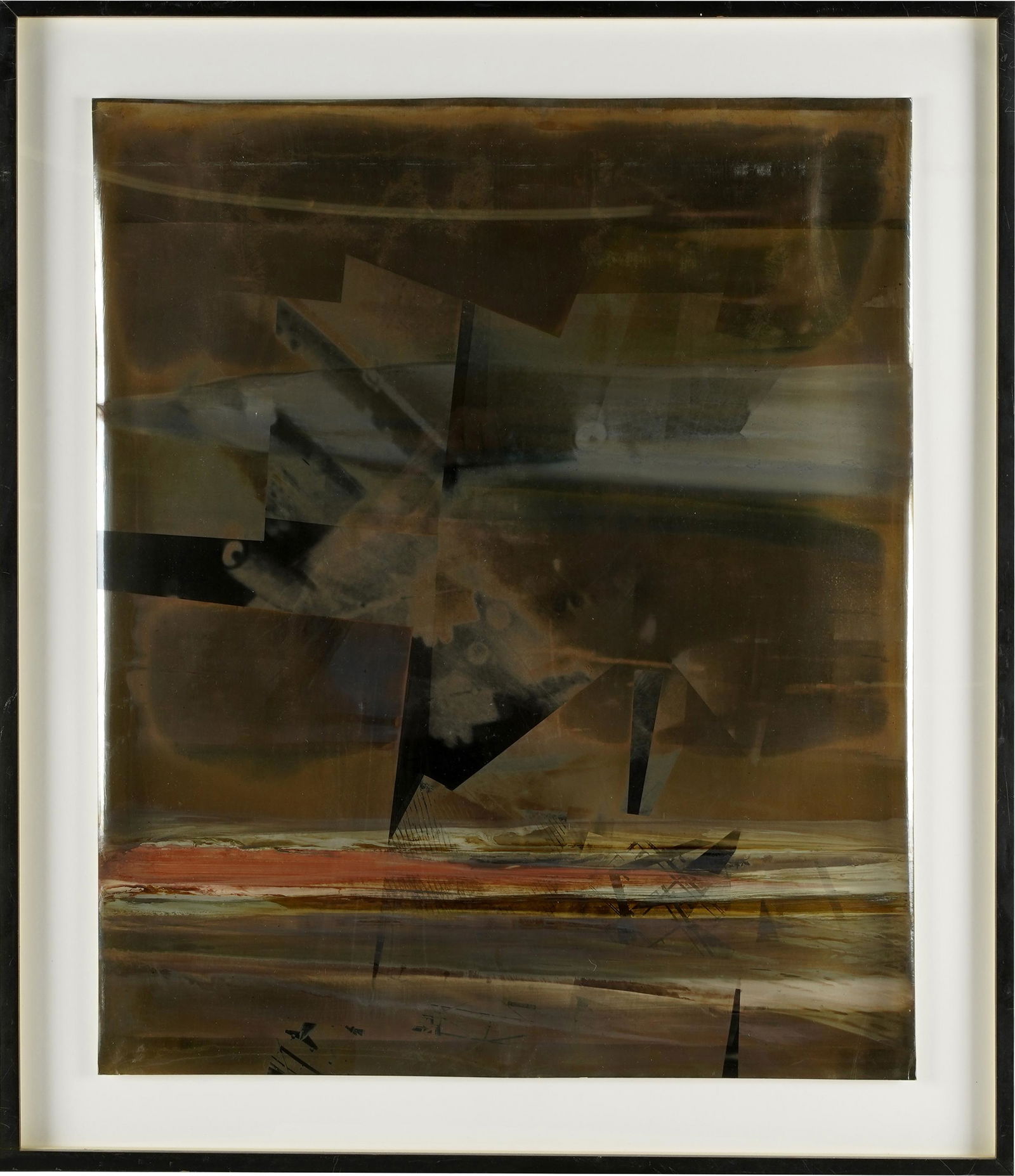 SUSAN RANKAITIS: ABSTRACT: unsigned; mixed media on paper; Provenance: The Jim Belushi Collection, a Michael Smith Installation; Condition: framed floating under acrylic; 24 x 20 inches; 28 3/4 x 24 3/4 inches frame