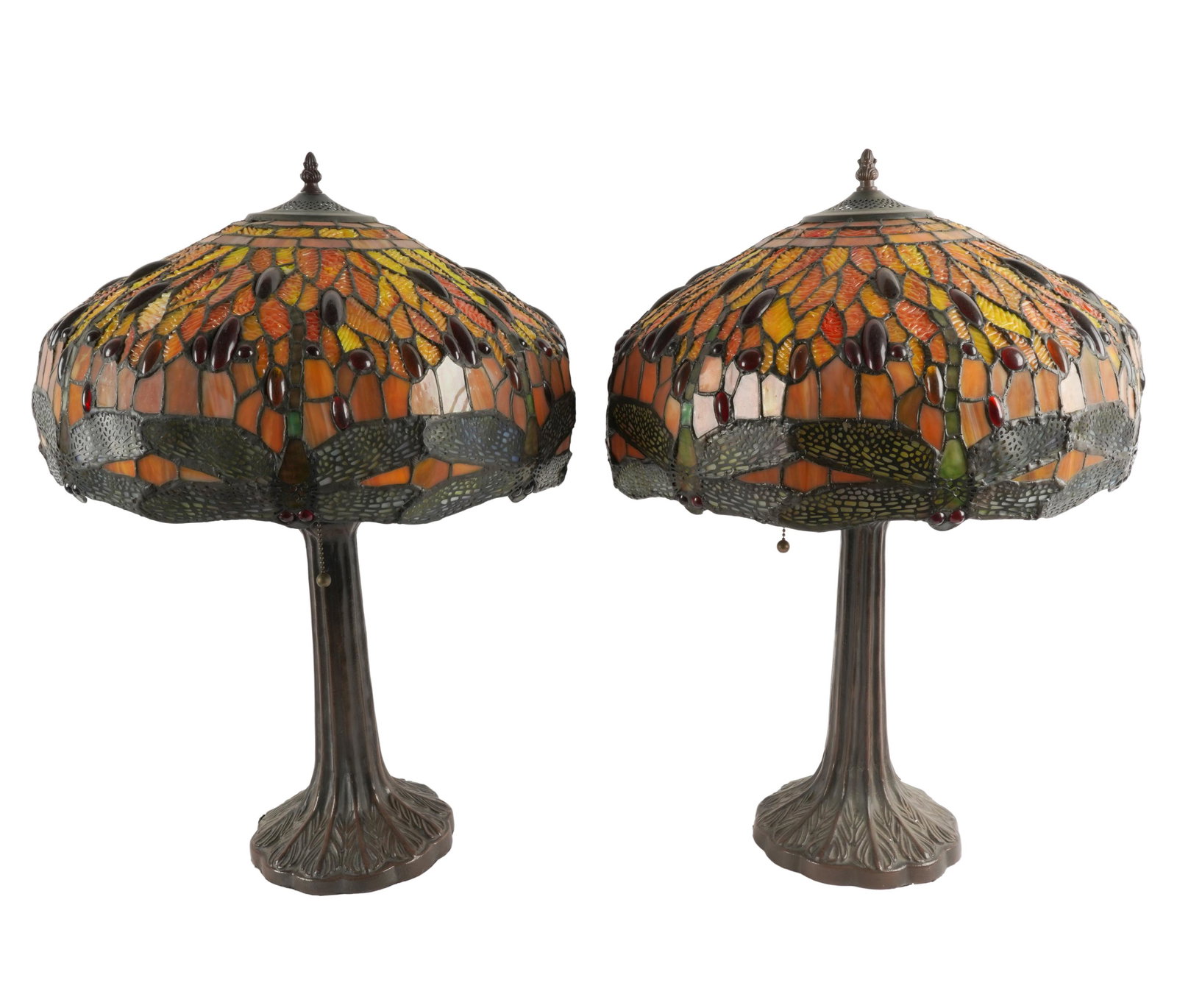 PAIR ARTS & CRAFTS STYLE GLASS TABLE LAMPS (1 of 10)