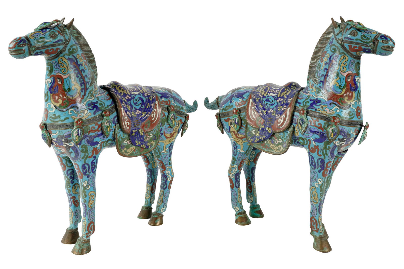 PAIR OF CHINESE CLOISONNE HORSES (1 of 11)