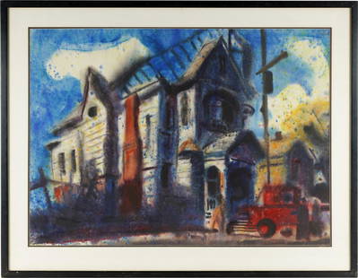 EMIL JEAN KOSA, JR. (1903 - 1968): VICTORIAN HOUSE: watercolor on paper; unsigned; Provenance: American Masters Gallery, Los Angeles; The Estate of Barbara Beretich, Artist and Collector of Art, Claremont, CA; 27 x 37 1/4 inches; 35 x 45 inches frame