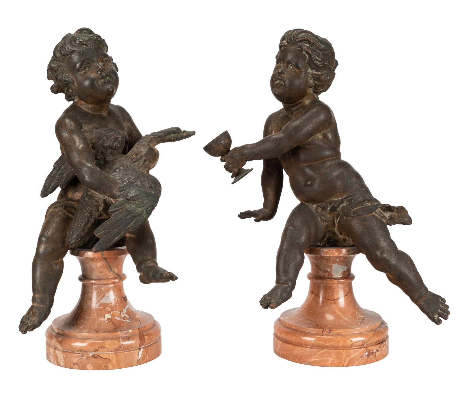 PAIR OF BRONZE & MARBLE CHERUB FIGURES (1 of 20)