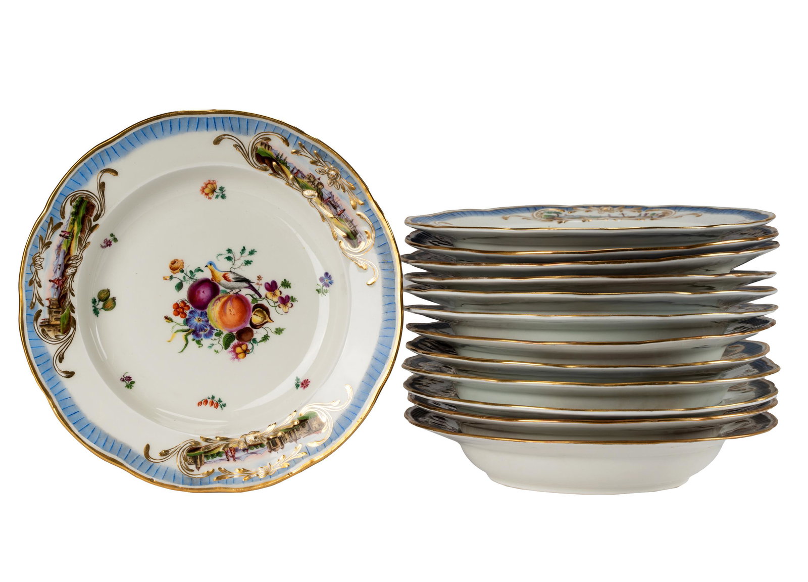 SET OF THIRTEEN MEISSEN PORCELAIN SOUP PLATES (1 of 11)