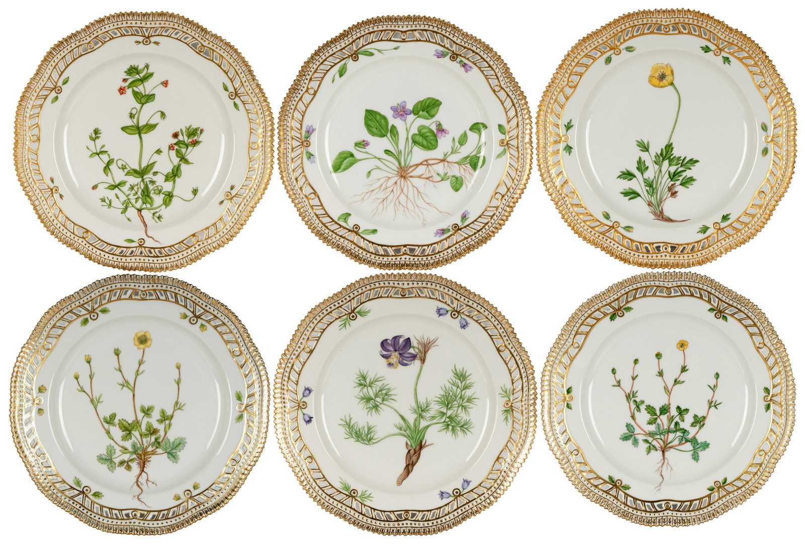 SIX ROYAL COPENHAGEN "FLORA DANICA" PIERCED PLATES (1 of 13)