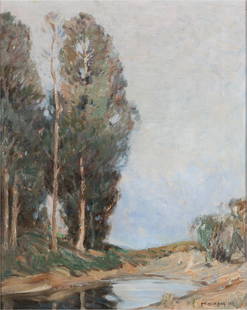 CARL OSCAR BORG (1879 - 1947): California eucalyptus; 1915; oil on canvas; signed lower right; 16 x 20 inches; 27 x 23 inches frame