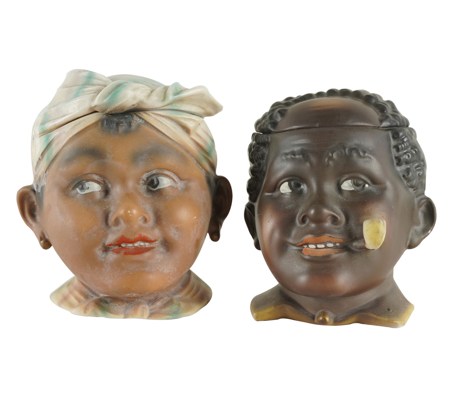 TWO BLACK AMERICANA CERAMIC TOBACCO JARS (1 of 6)