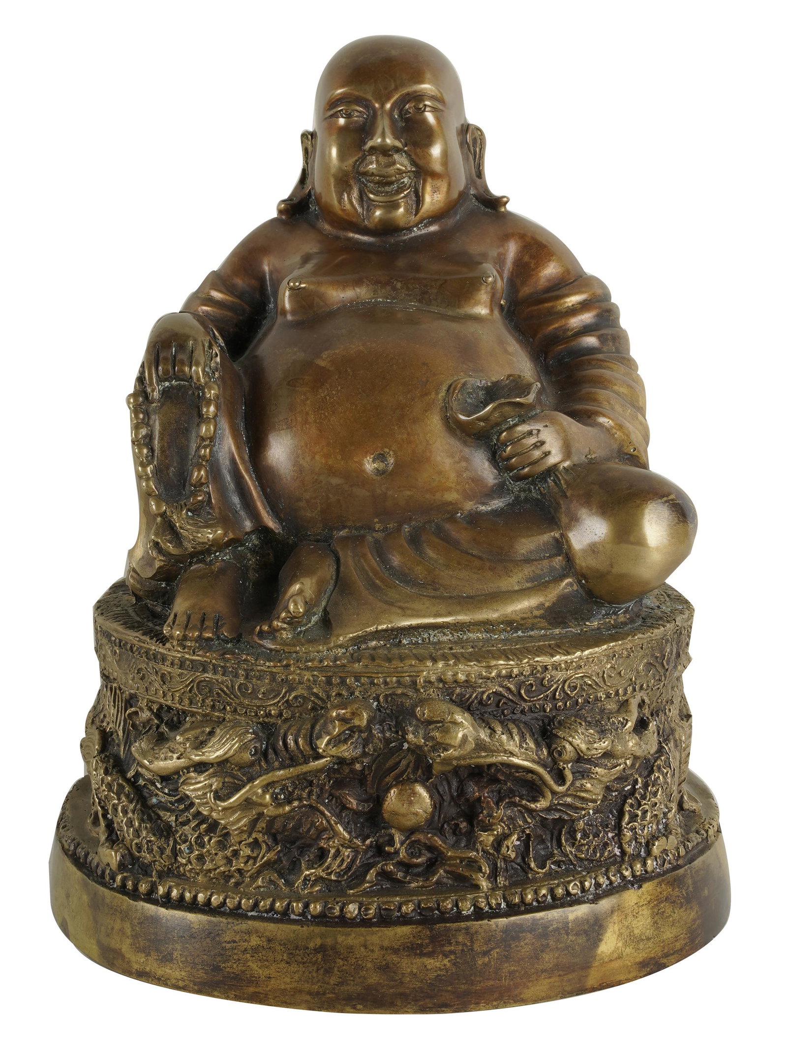 BRONZE CHINESE HOI TOI FIGURE: with golden brown patina; Provenance: The Jim Belushi Collection, a Michael Smith Installation; 7 inches diameter; 9 inches high
