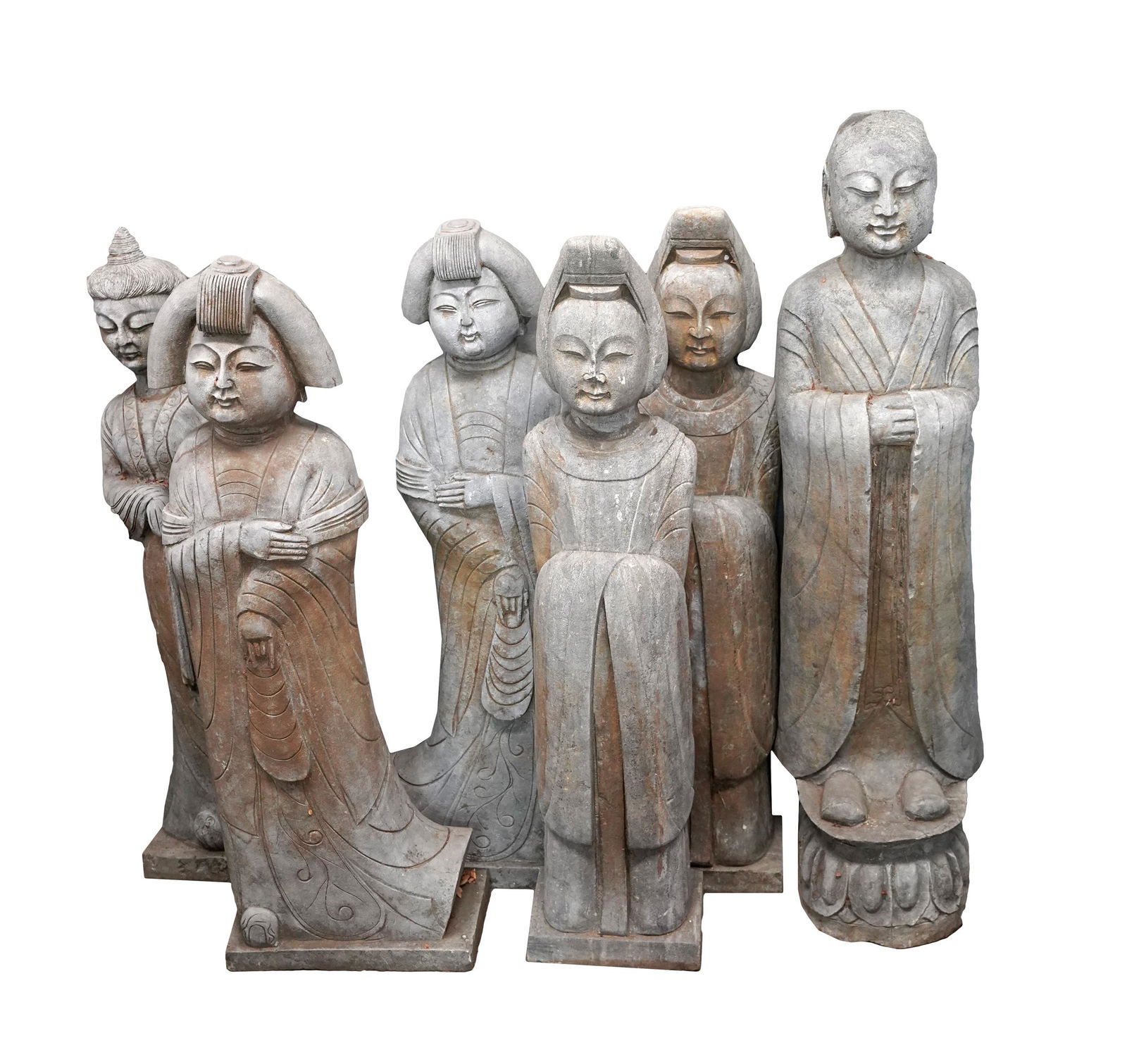SIX CAST CEMENT CHINESE FIGURES (1 of 14)