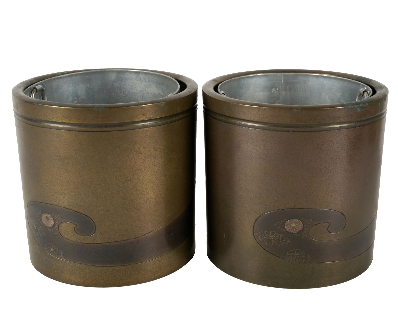 PAIR OF JAPANESE MIXED METAL PLANTERS (1 of 9)