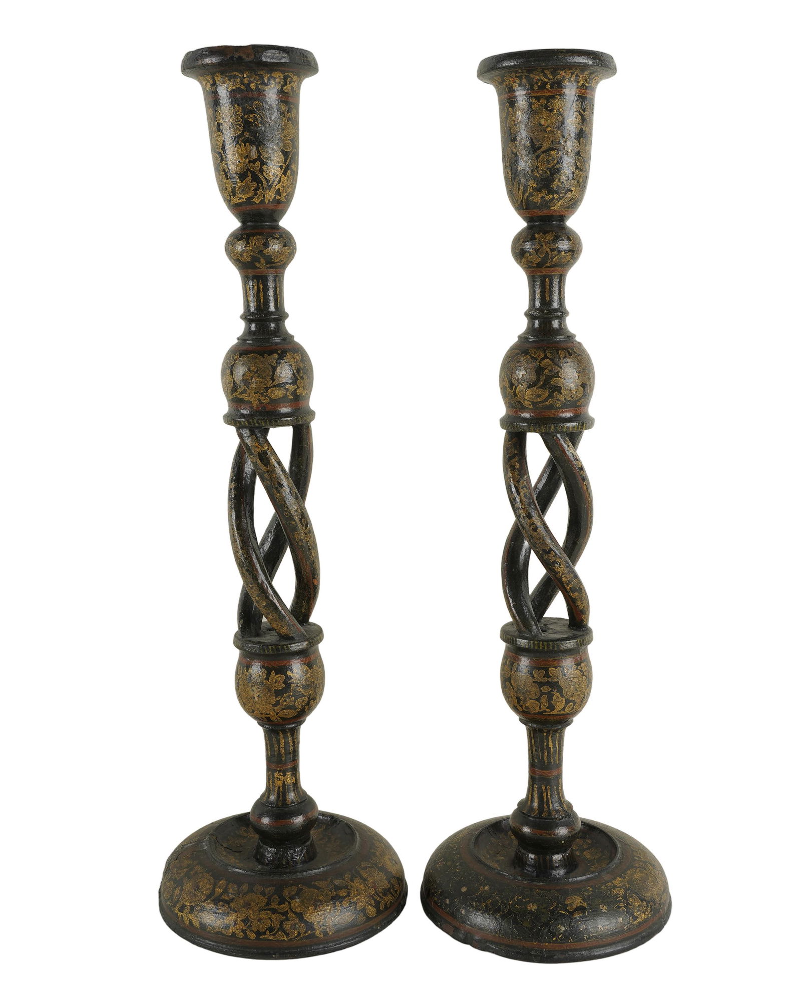 PAIR OF VICTORIAN PAINTED WOOD CANDLESTICKS (1 of 7)