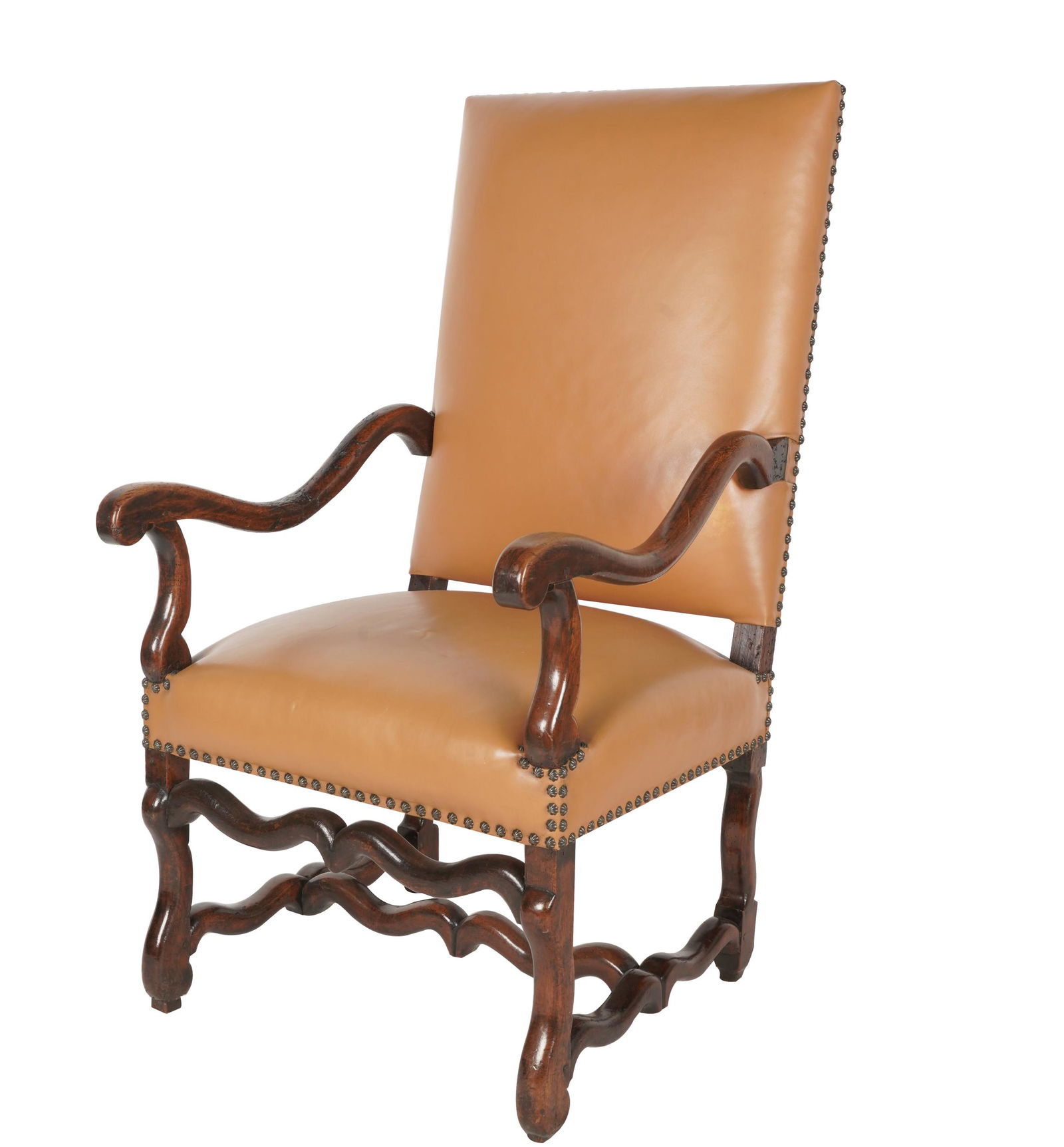 BAROQUE-STYLE OAK & LEATHER ARMCHAIR (1 of 6)