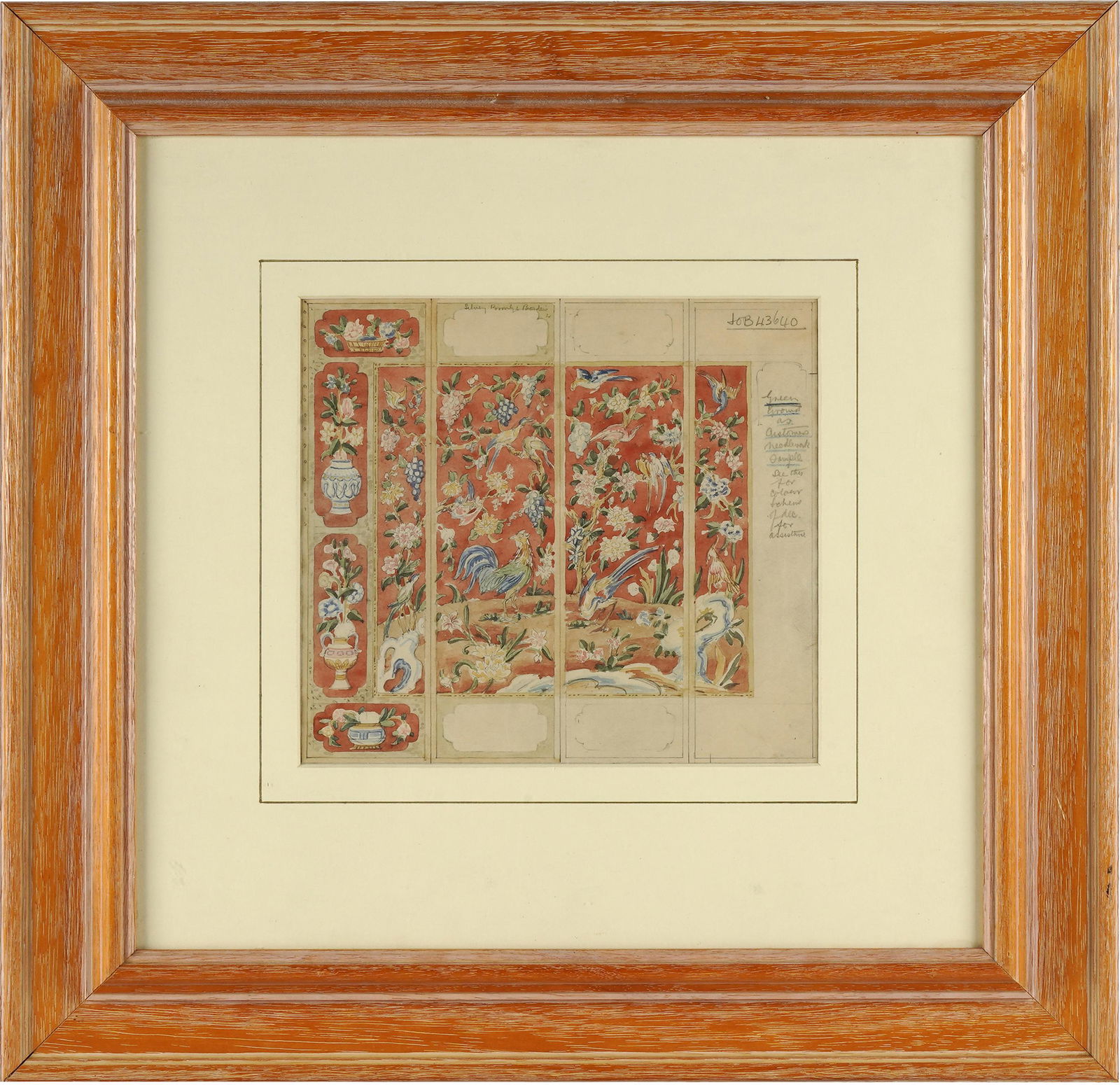 DESIGN FOR A FLOOR SCREEN: watercolor on paper; unsigned; inscribed in pencil to upper center; with pencil notations to right-hand side "Job 43640"; Provenance: The Jim Belushi Collection, a Michael Smith Installation; 8 1/4 x