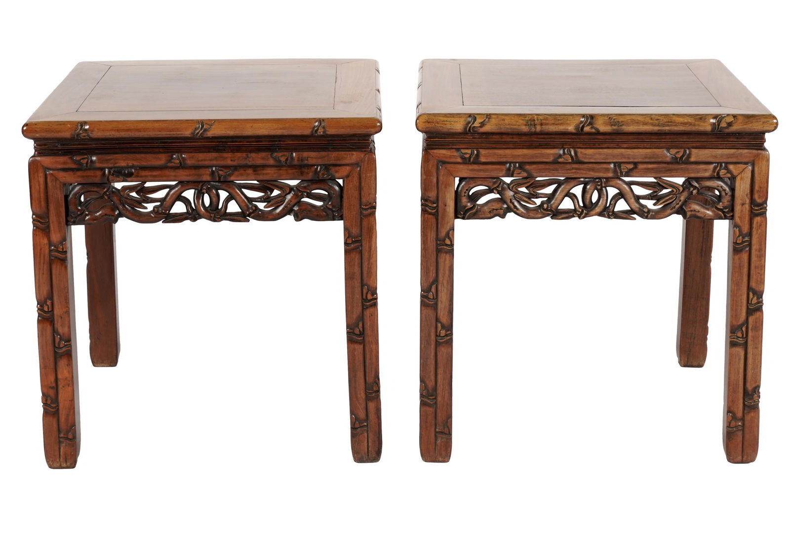 PAIR OF ASIAN-STYLE CARVED FAUX BAMBOO TABLES (1 of 8)