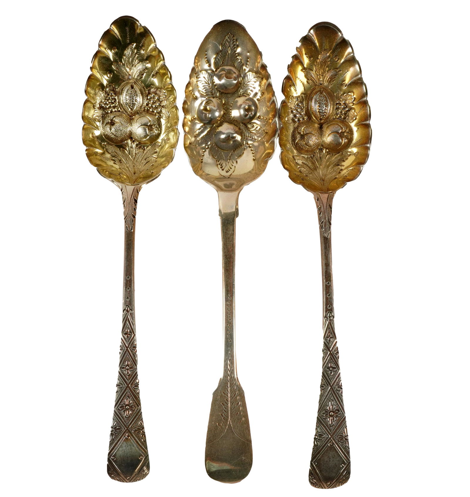 THREE STERLING REPOUSSE BERRY SPOONS (1 of 6)