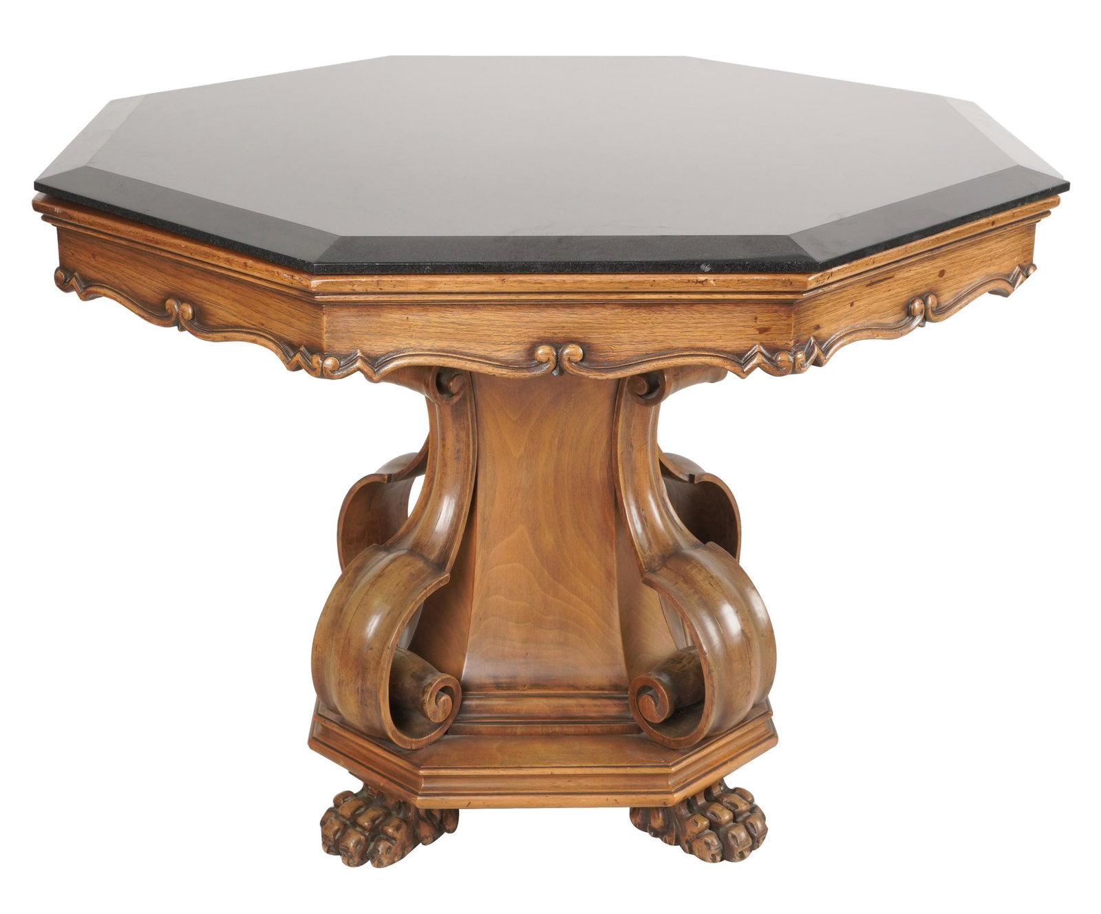 MARBLE & CARVED WALNUT CENTER TABLE (1 of 10)