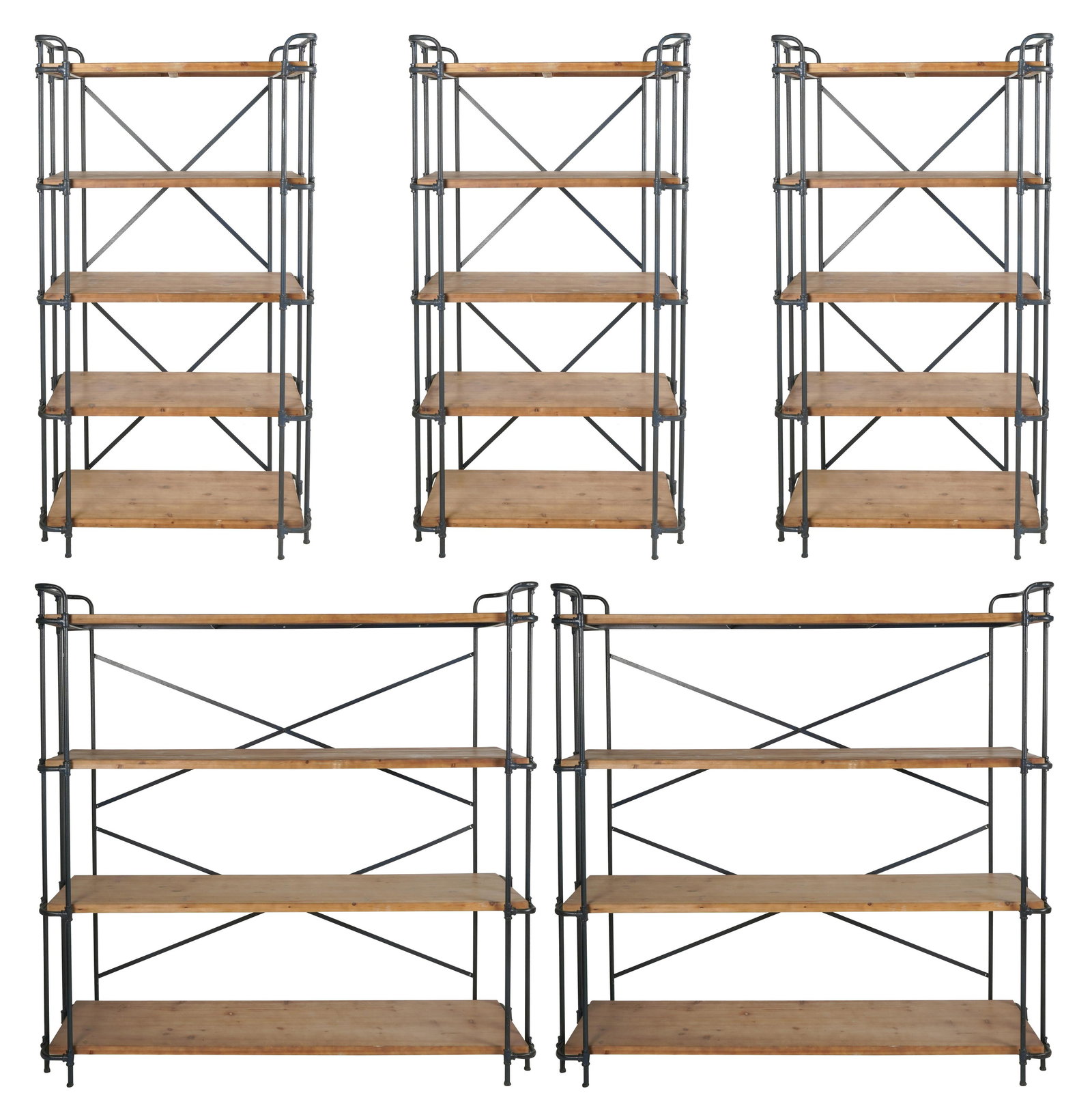 FIVE INDUSTRIAL STYLE METAL & WOOD BOOKSHELVES (1 of 19)