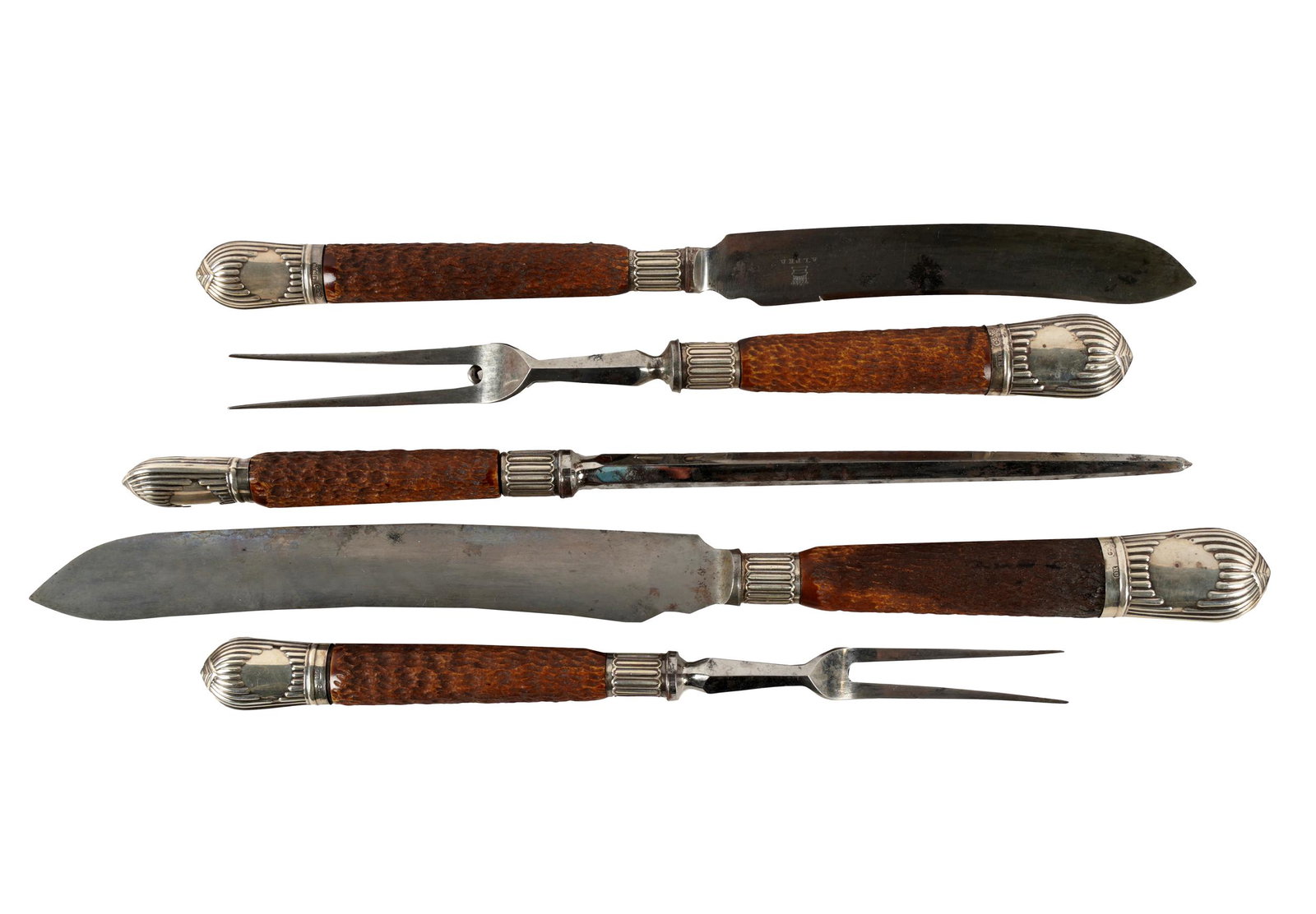 ASSEMBLED VICTORIAN STERLING & HORN CARVING SET (1 of 9)