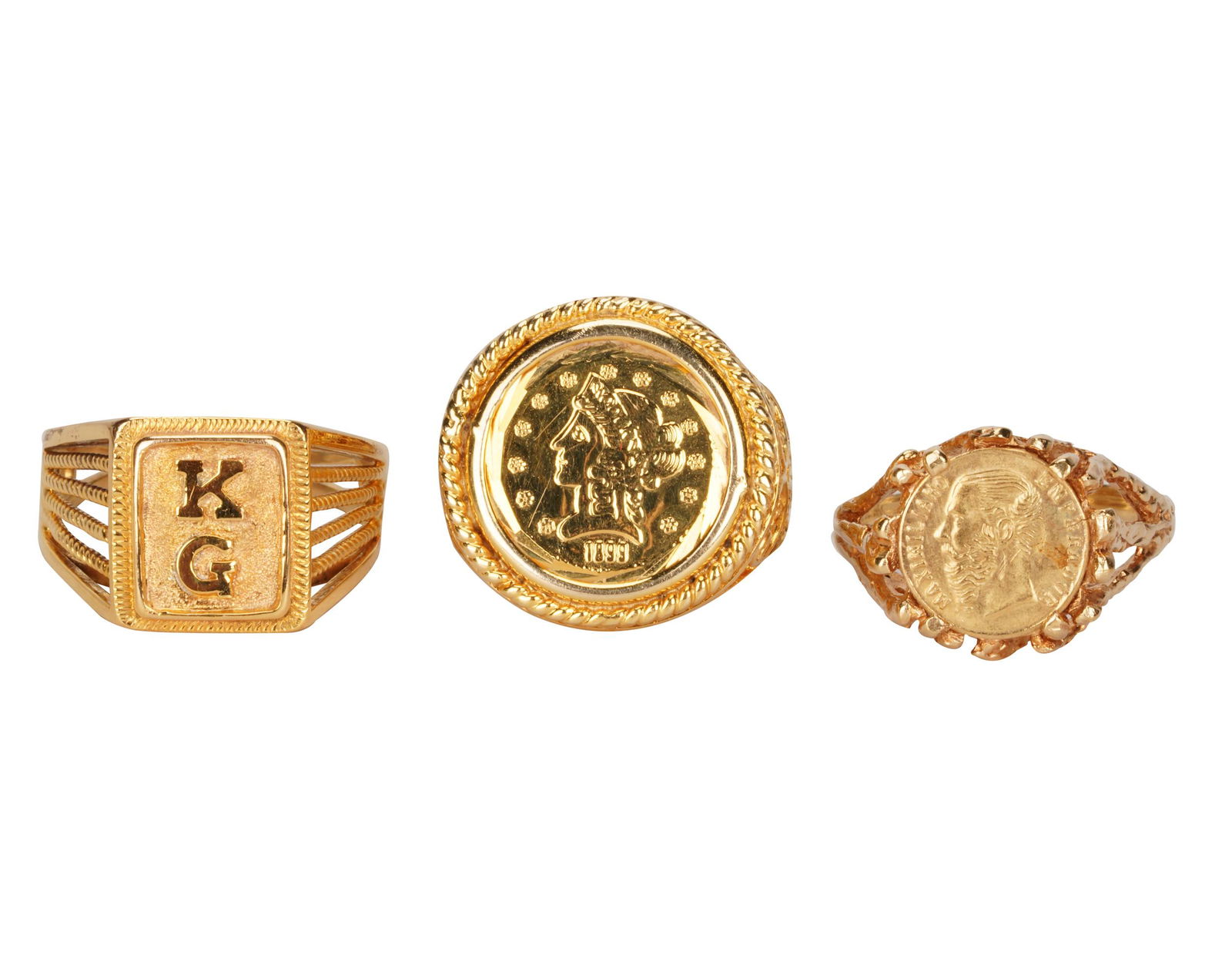 THREE 14 KARAT YELLOW GOLD RINGS (1 of 6)