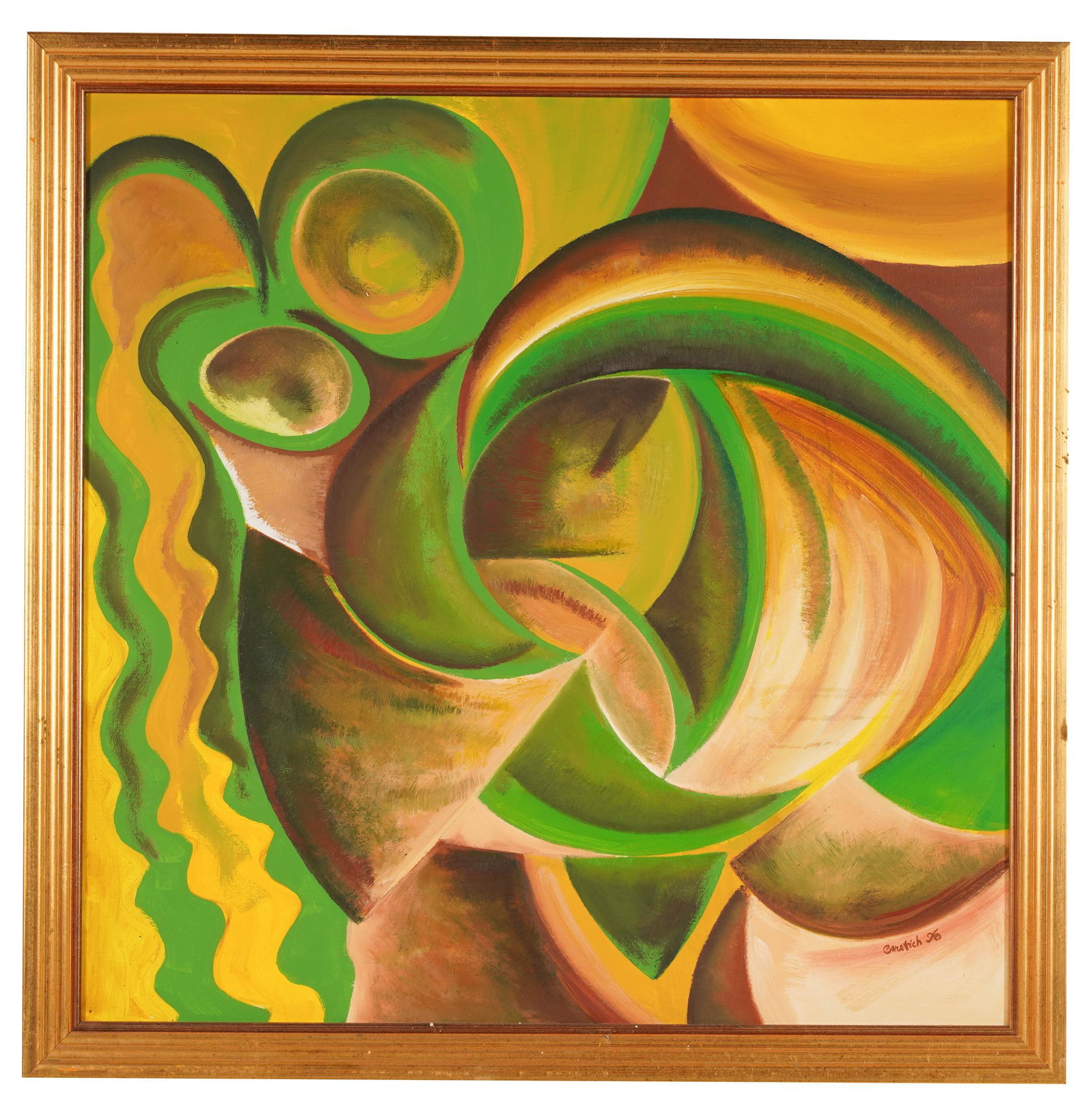 BARABARA BERETICH (1936 - 2018): ABSTRACT: 1996; oil on canvas; signed and dated lower right; Provenance: The Estate of Barbara Beretich, Artist and Collector of Art, Claremont, CA; 33 x 33 inches; 36 1/2 x 36 1/2 inches frame
