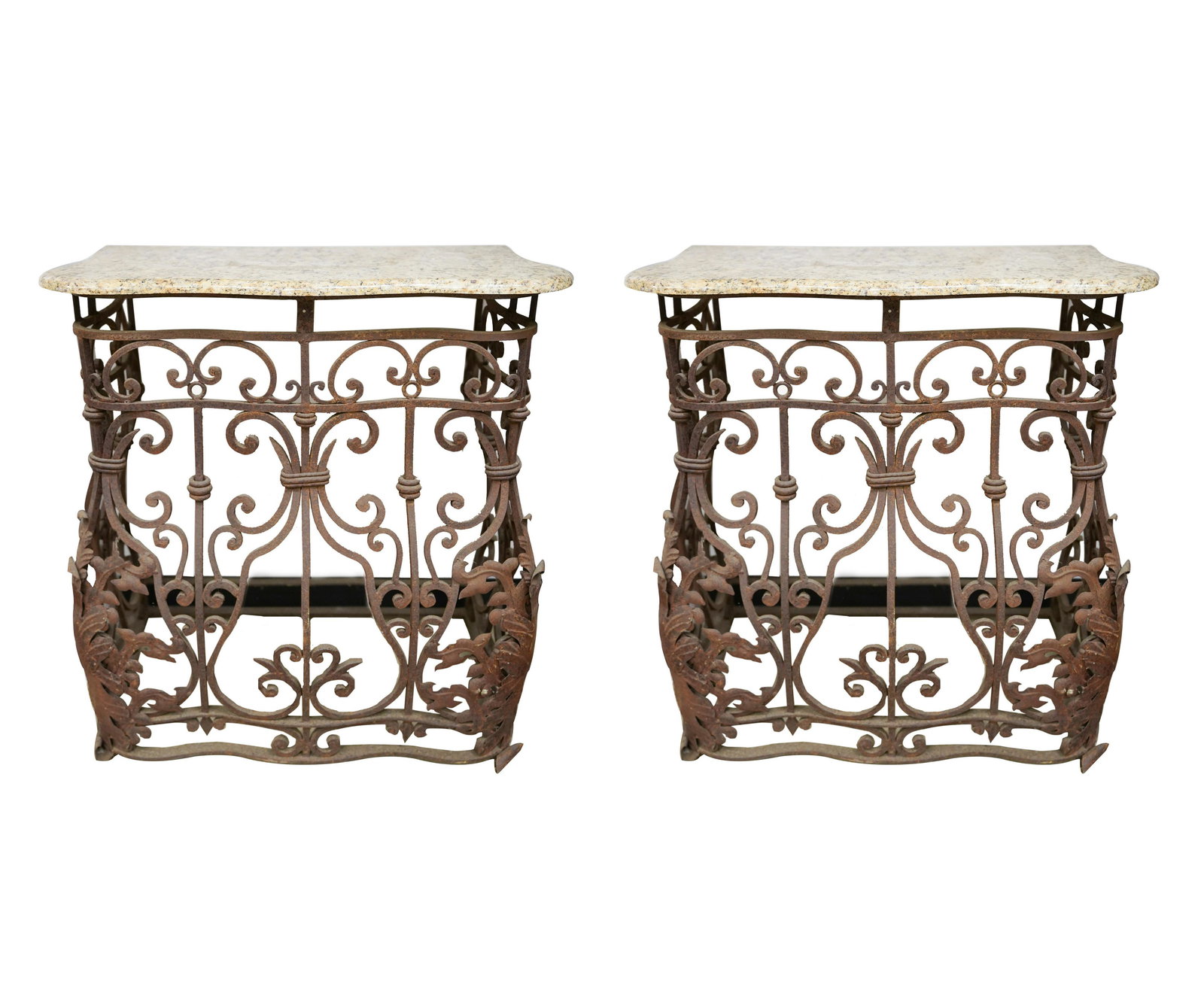 PAIR OF IRON &  MARBLE CONSOLE TABLES (1 of 14)