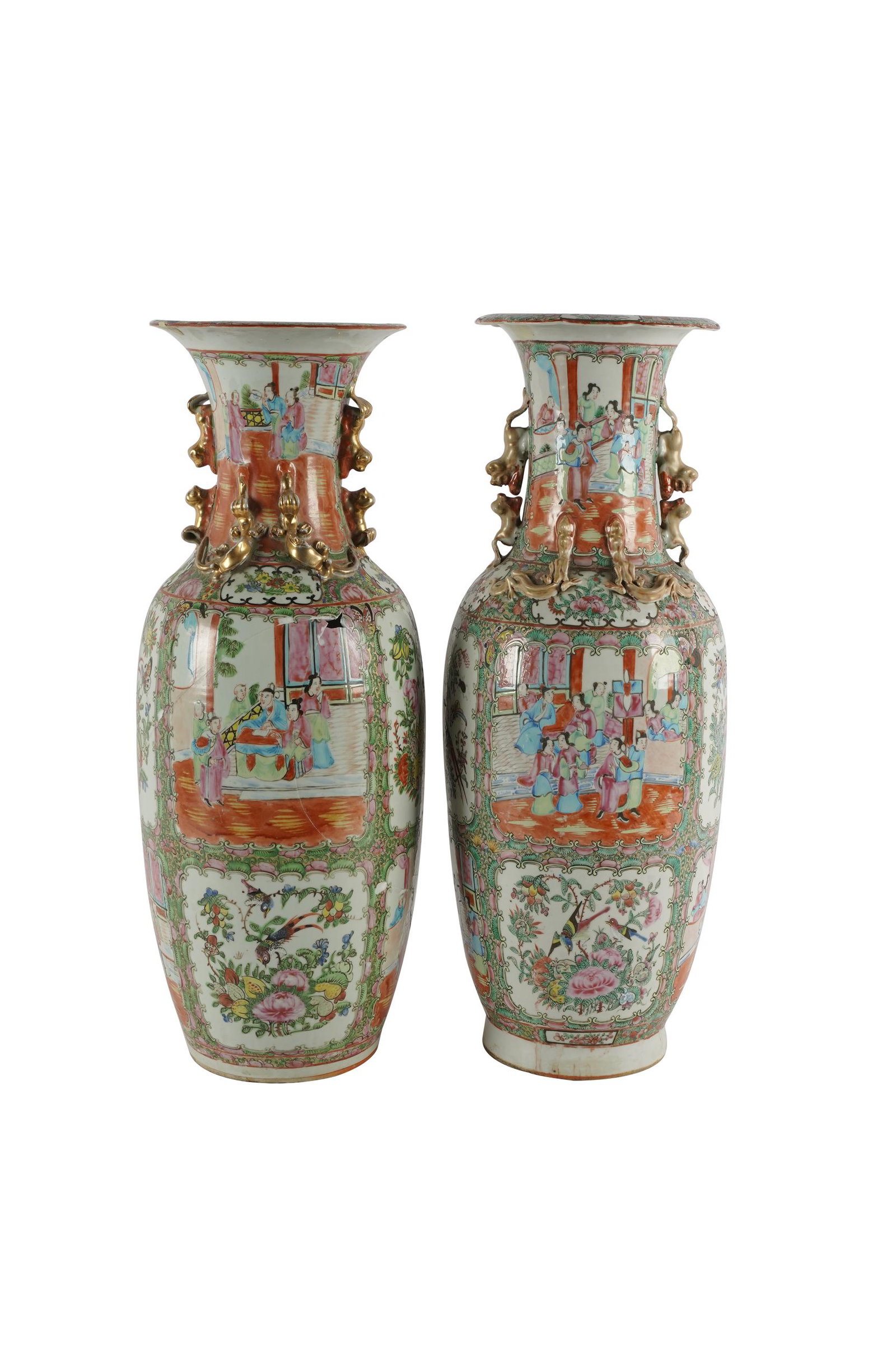 TWO CHINESE ROSE CANTON PORCELAIN VASES (1 of 10)