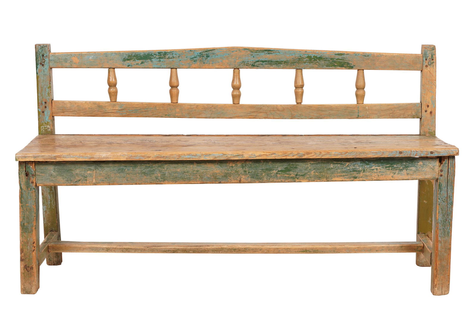 AMERICAN RUSTIC GREEN-PAINTED WOOD BENCH (1 of 9)