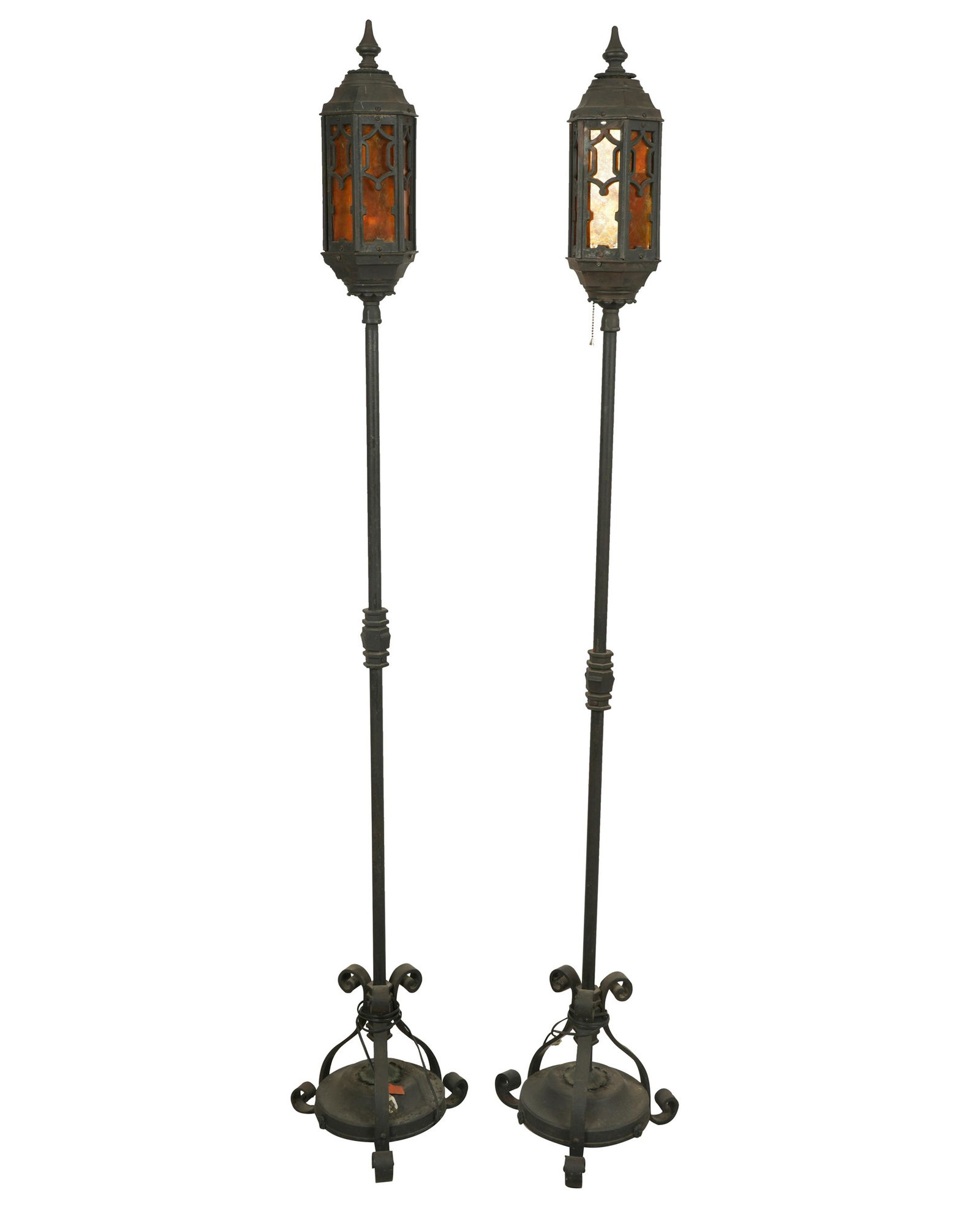 PAIR OF CONTINENTAL WROUGHT IRON & MICA TORCHERES (1 of 10)