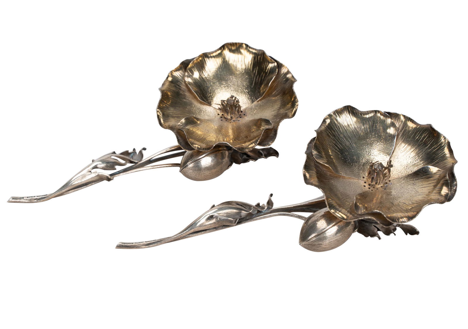 PAIR OF BUCCELLATI STERLING SHAKERS: marked; each modeled as a rose; approximately 189 grams total; each: 6 3/4 inches wide