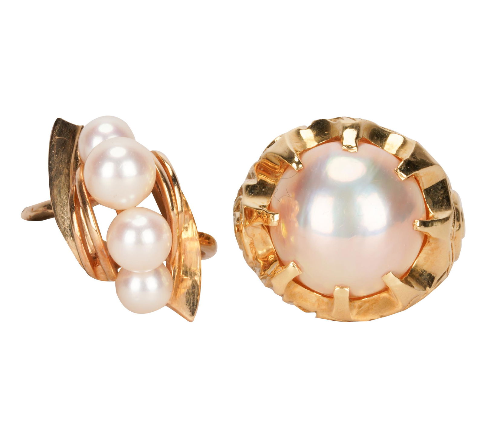 TWO YELLOW GOLD & PEARL RINGS (1 of 8)