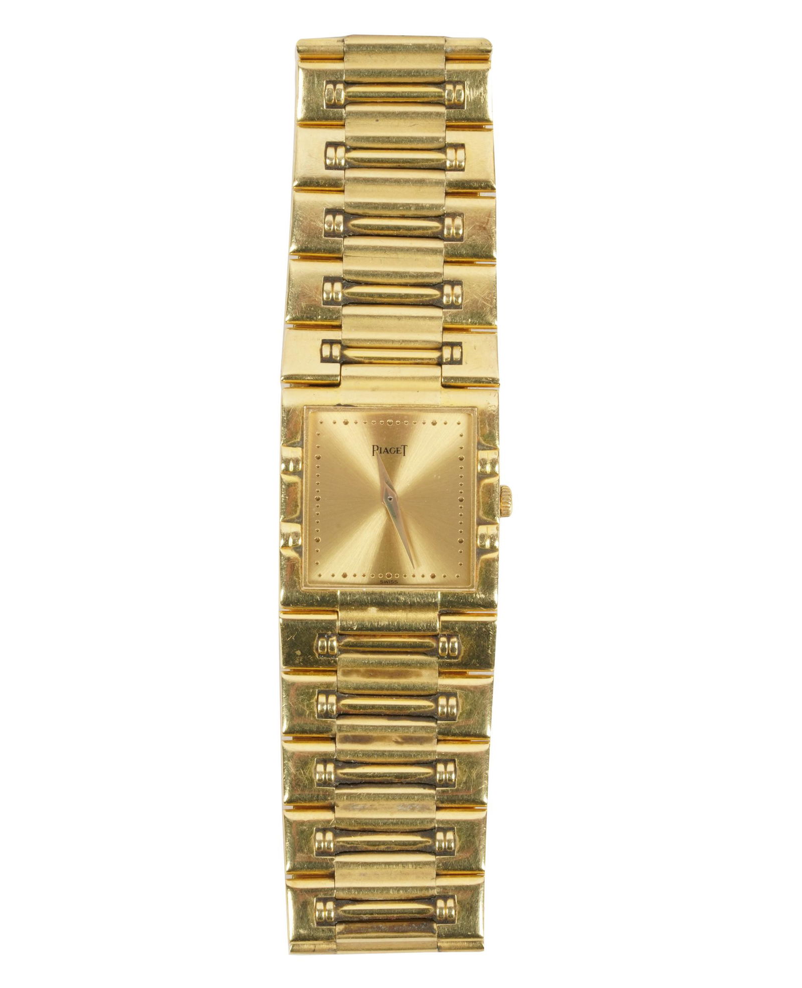 PIAGET 18 KARAT YELLOW GOLD WATCH: the dial signed 'Piaget' below 12:00 position; quartz movement; case back stamped '80317K81 / 616532'; 97.2 grams; Provenance: Chuck Fries, God Father of the Television Movie and Ava Fries Estate, Bev