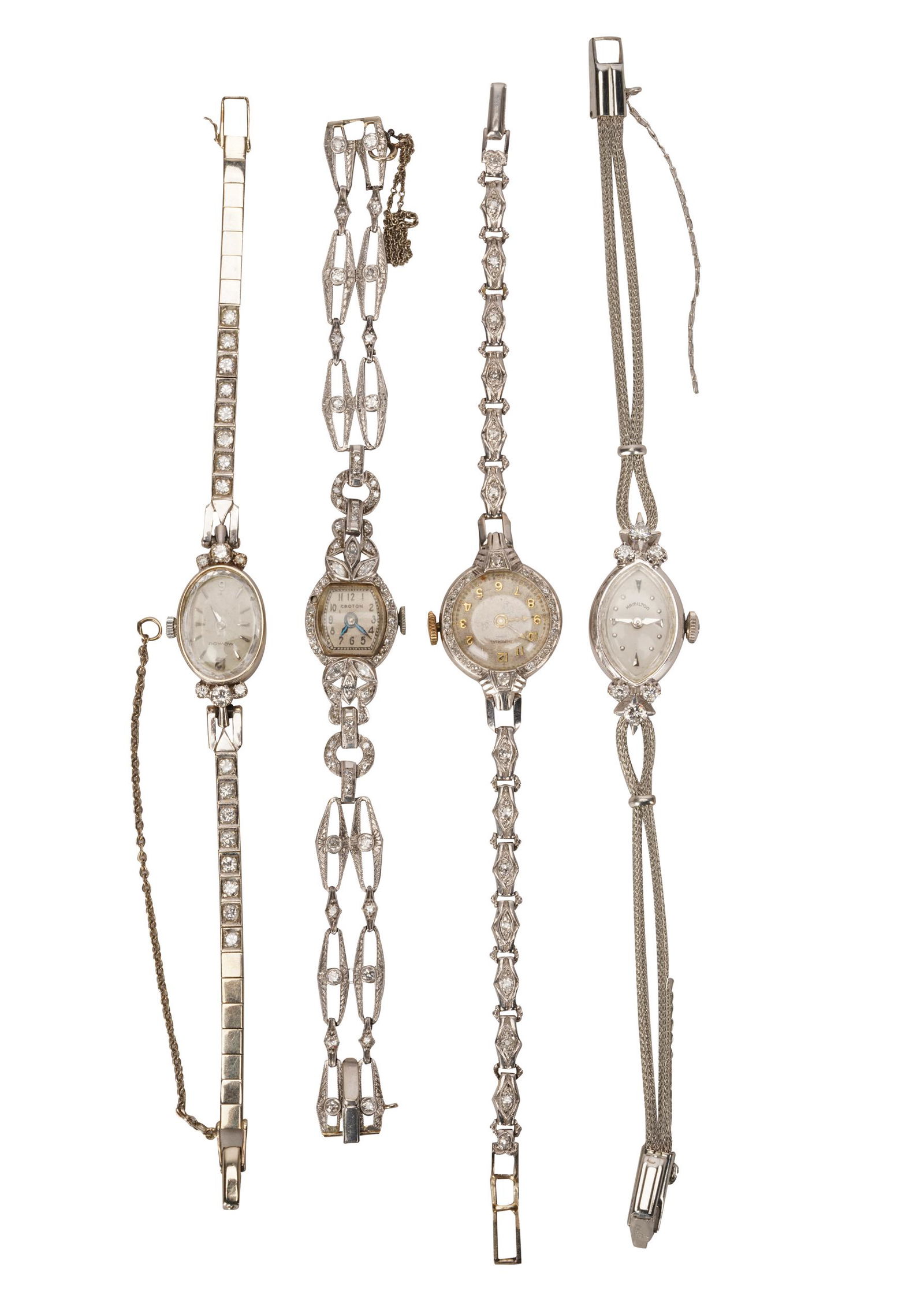 FOUR 14 KARAT WHITE GOLD & DIAMOND WATCHES (1 of 12)