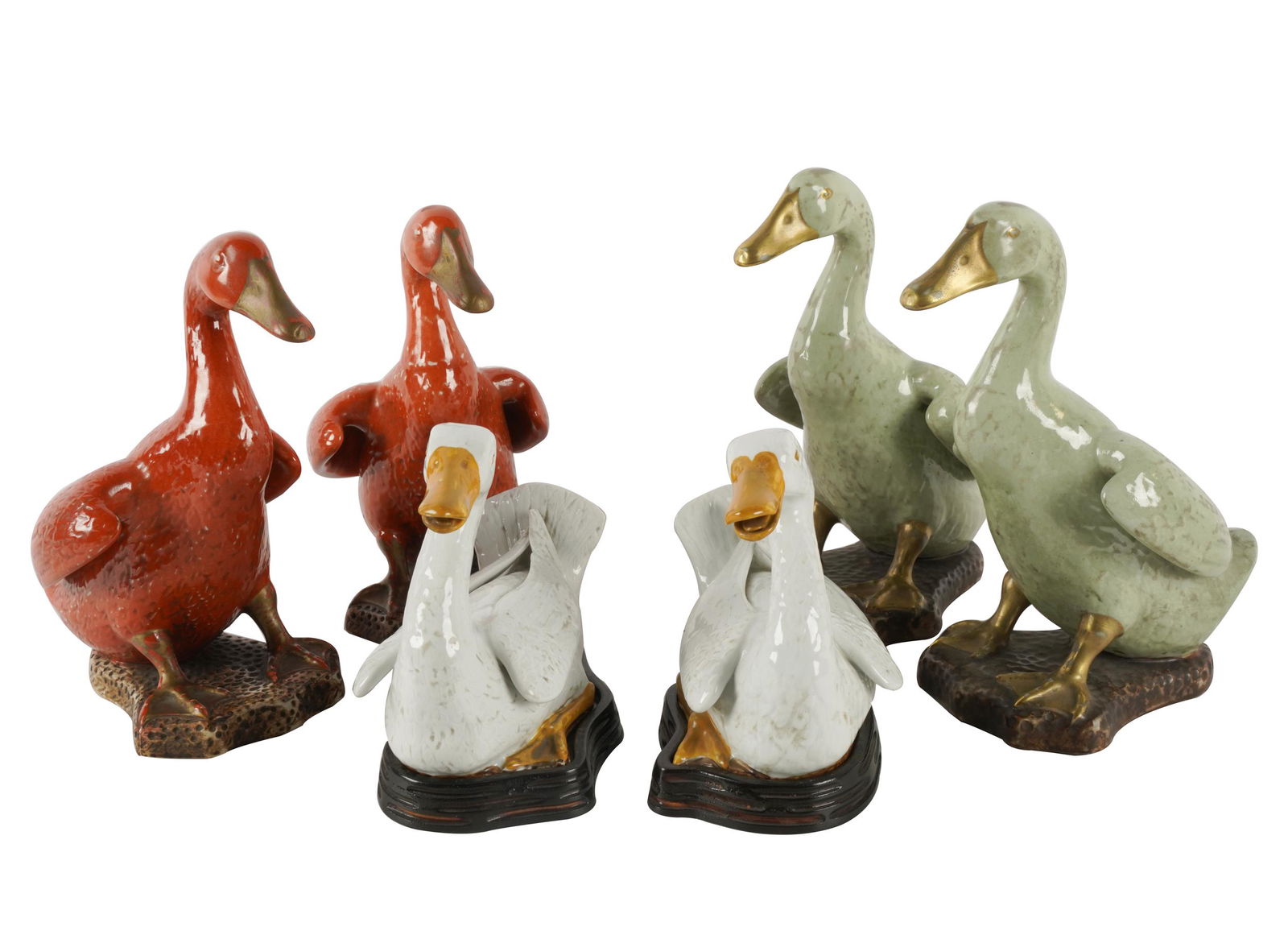 THREE PAIRS OF GLAZED CERAMIC DUCK FIGURES (1 of 14)