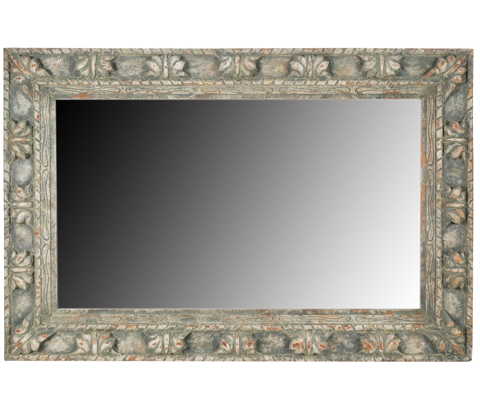 LARGE CARVED & PAINTED WOOD WALL MIRROR (1 of 7)