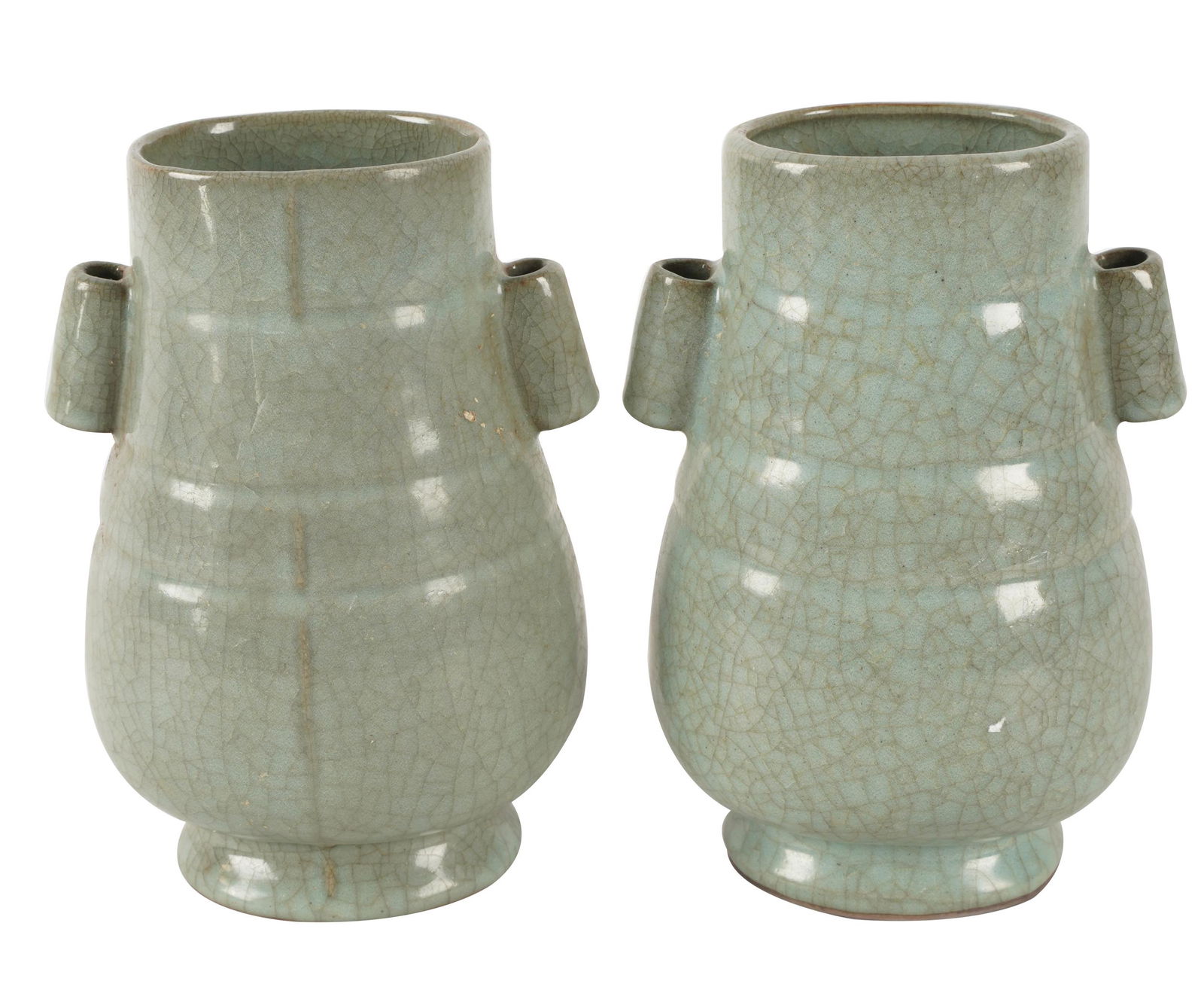 PAIR OF CELADON GLAZED CERAMIC  VASES (1 of 8)