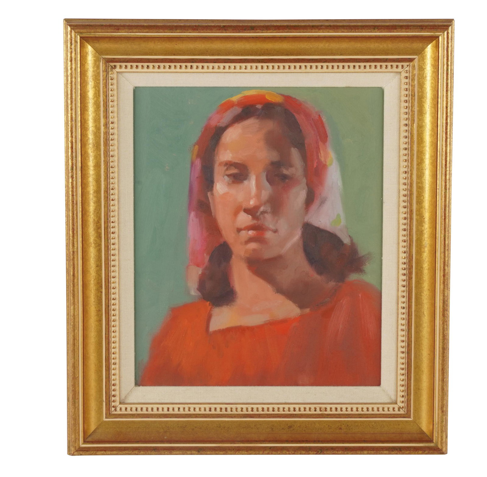 21ST CENTURY: PORTRAIT OF A WOMAN: 2007; oil on board; inscribed "Tim Feraro" and dated to backing paper; 11 1/4 x 9 inches sight; 16 1/2 x 14 5/8 inches frame