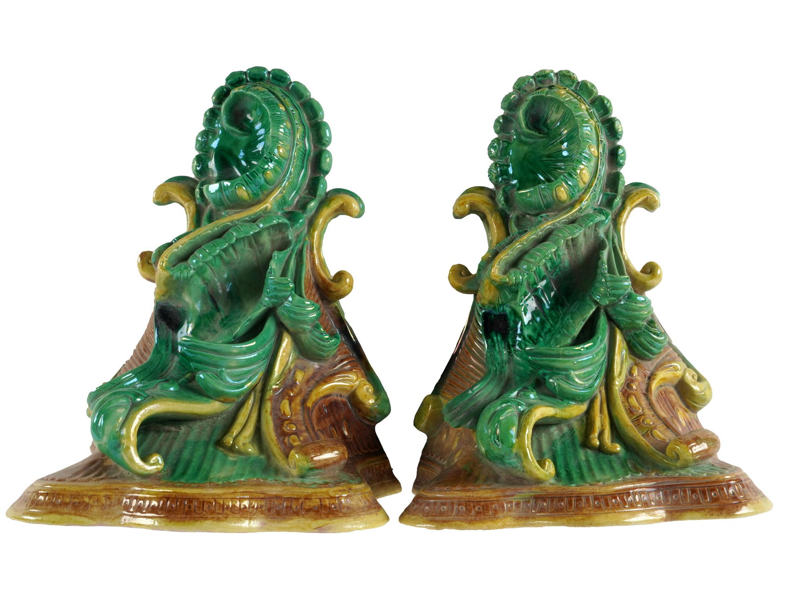 PAIR OF GLAZED CERAMIC BRACKETS (1 of 8)