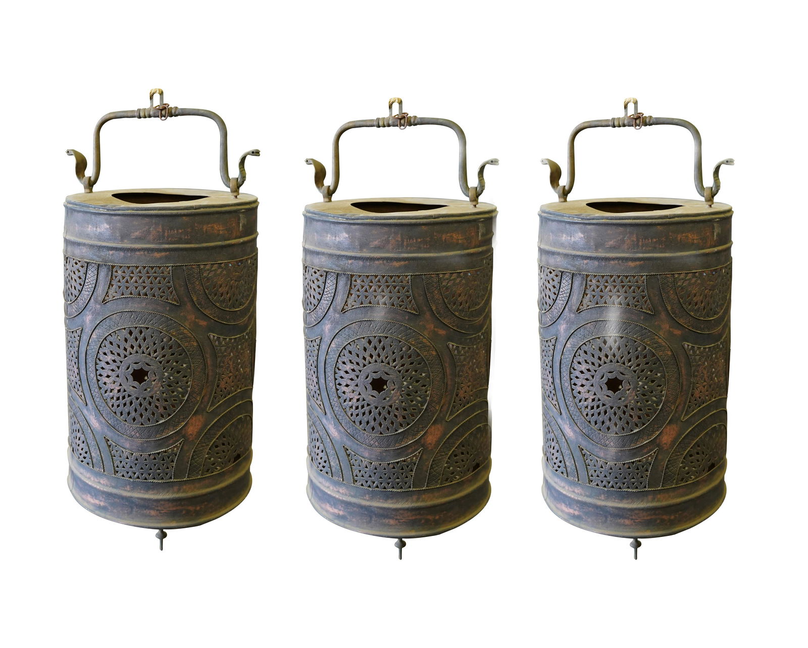 THREE NORTH AFRICAN PIERCED BRASS LANTERNS (1 of 8)