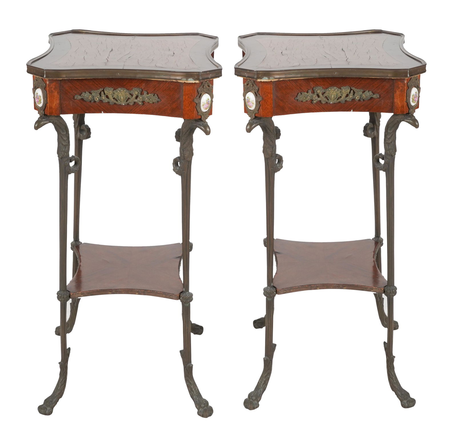 PAIR OF INLAID MAHOGANY & GILT METAL STANDS (1 of 9)
