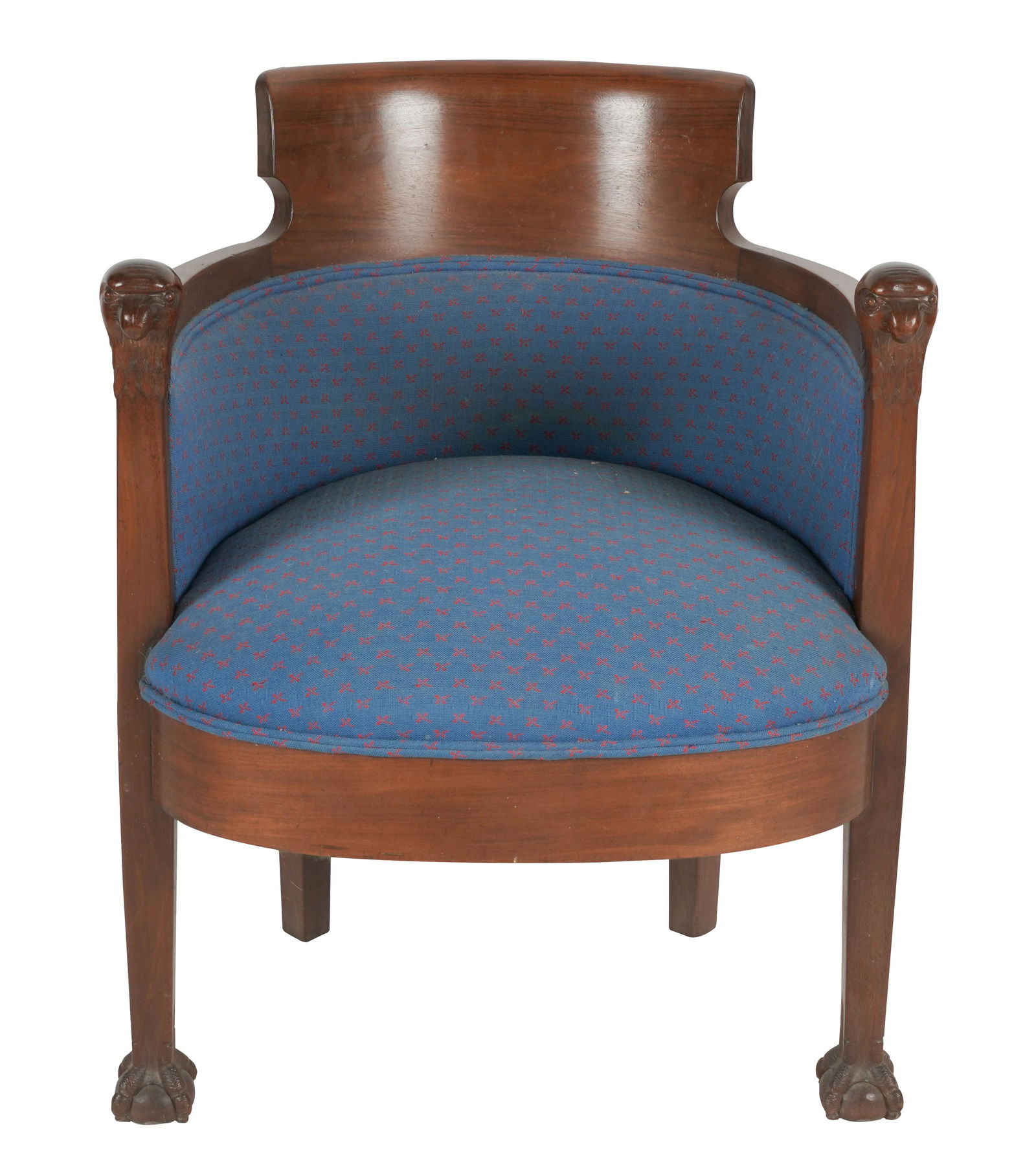CARVED MAHOGANY BARREL BACK ARMCHAIR (1 of 10)